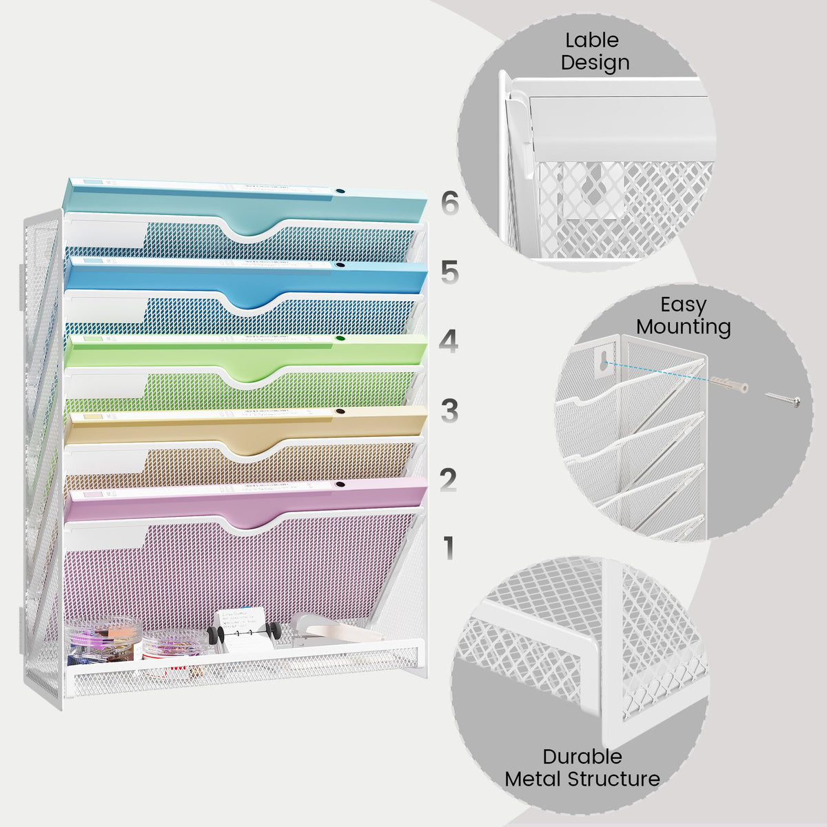 Kinkota Hanging Wall File Organizer 6-Tier Wall Mount Mail Organizer