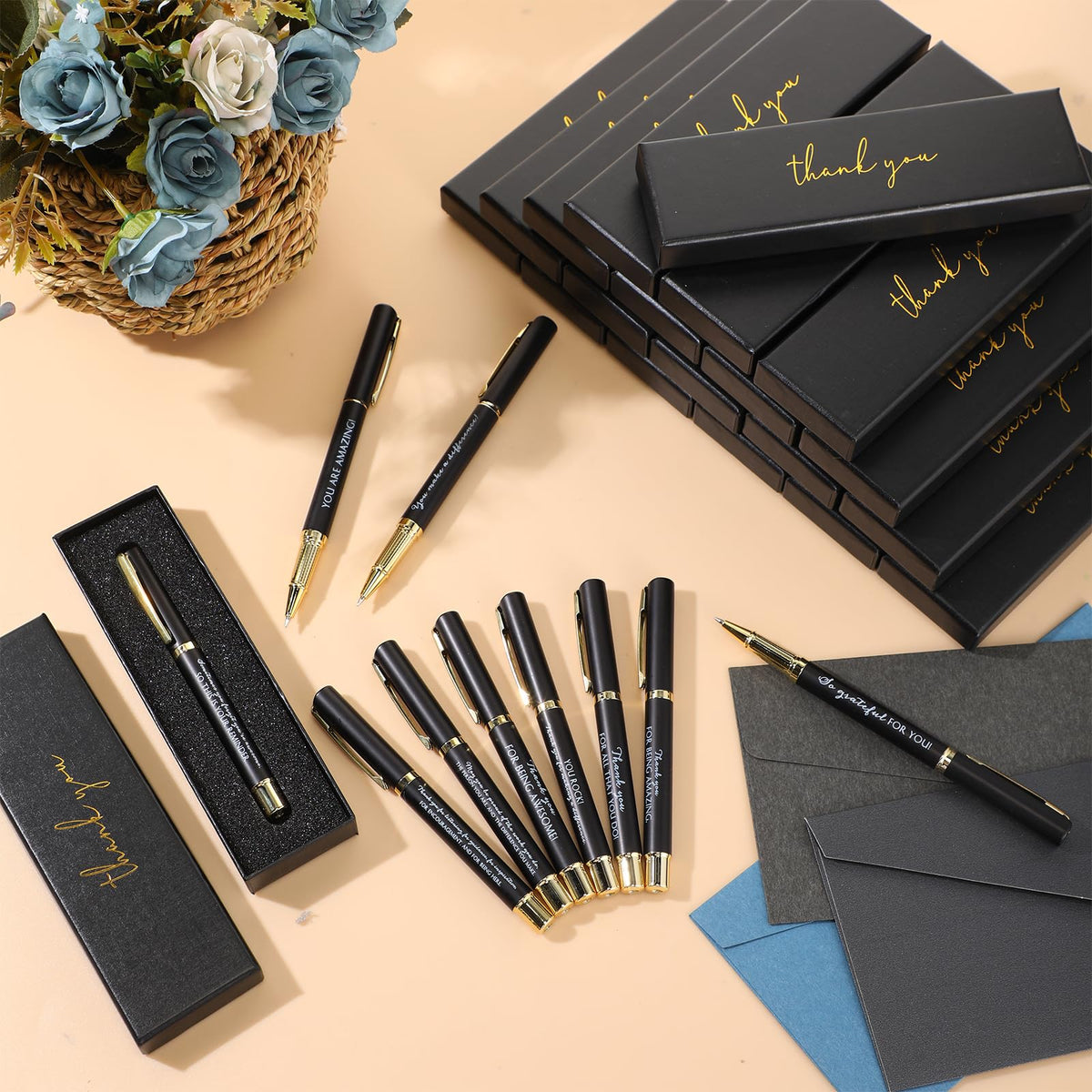 PerKoop 30 Sets Thank You Gift Inspirational Pen with Box, Black, Mixed