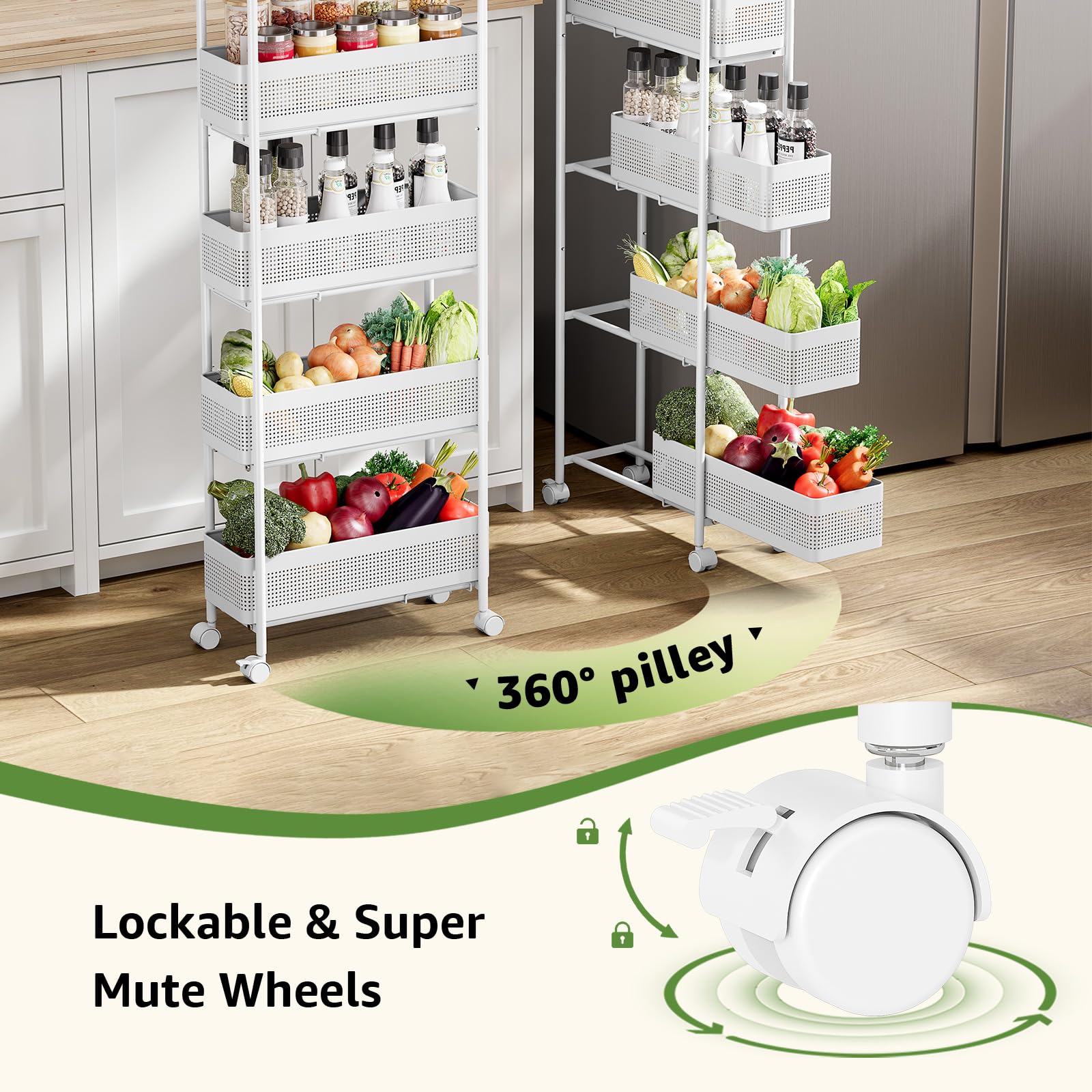 KINGRACK 5 Tier Slim Rolling Cart with Drawer, Metal Utility Storage Cart