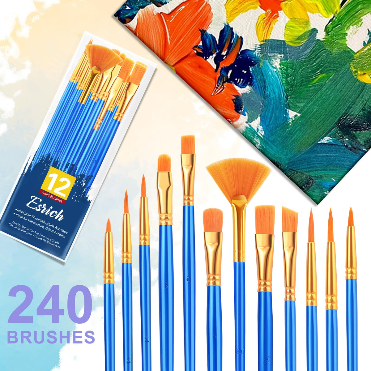 ESRICH Paint Brushes Set, 20Pack 240pcs Paint Brush for Acrylic Painting