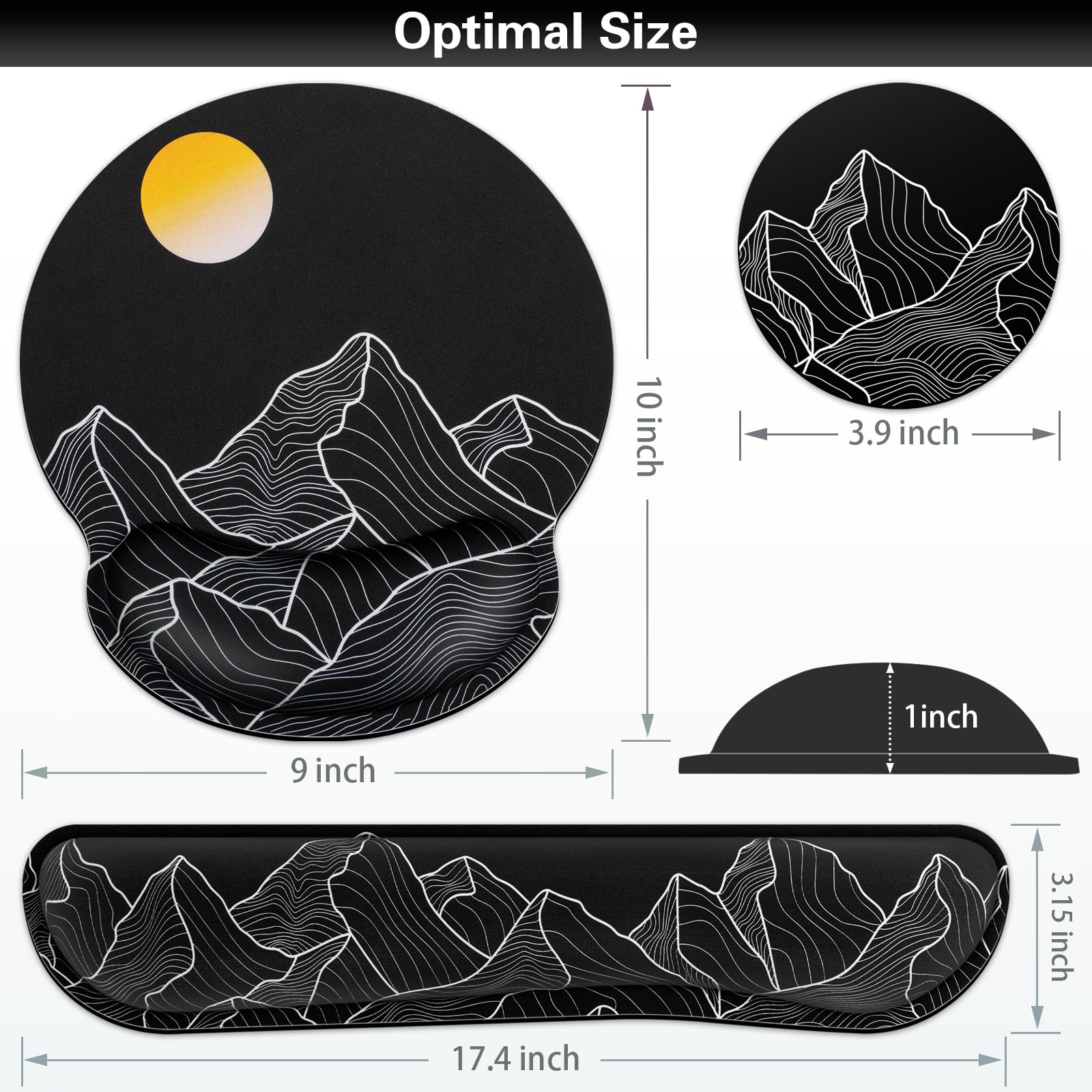 Mouse Pad Black, Ergonomic Keyboard Wrist Rest, Mouse Pad with Wrist Rest
