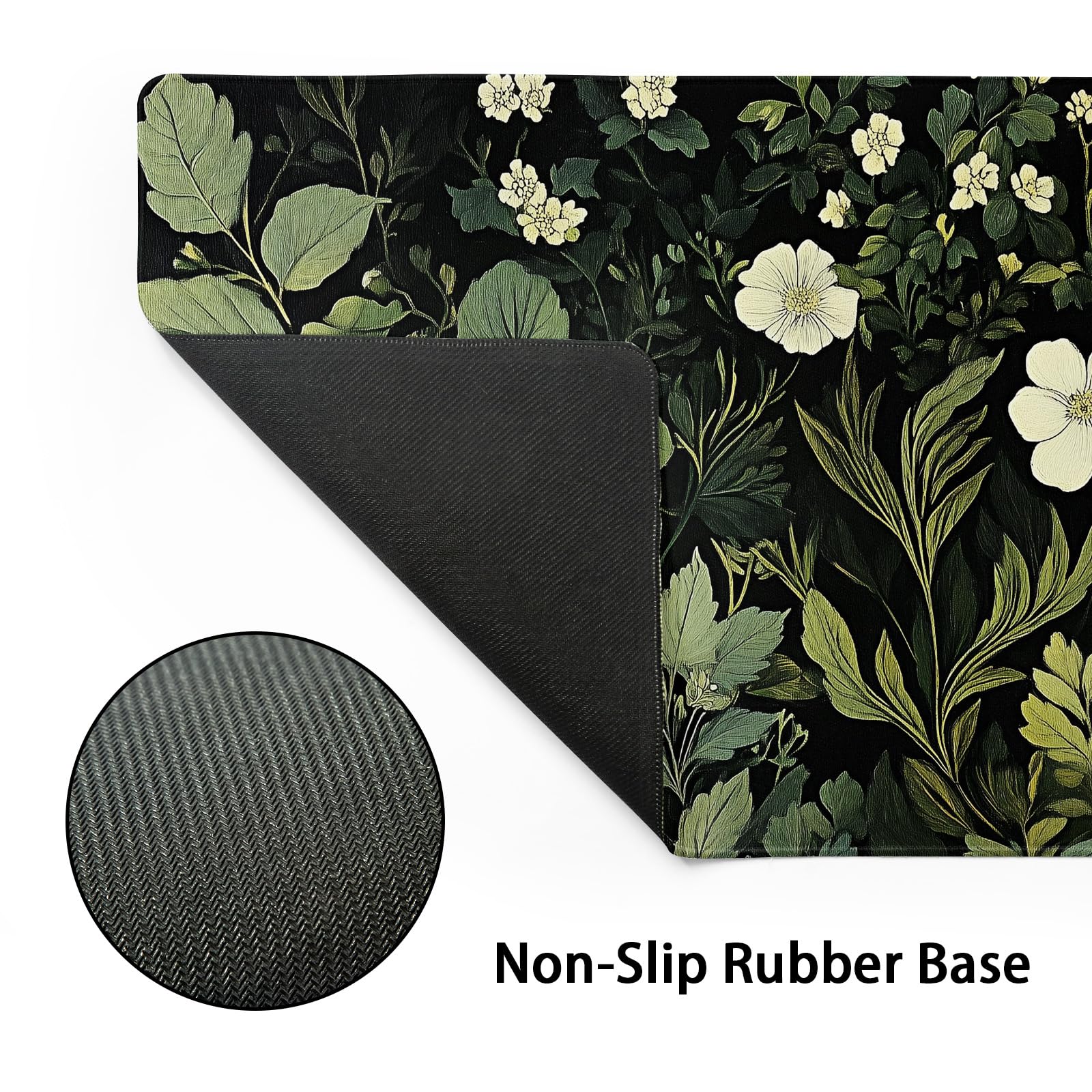 Green Leaves Mouse Pad XXL Botanical Plants Beige Floral Extended Table Mat 90X40 cm Non-Slip