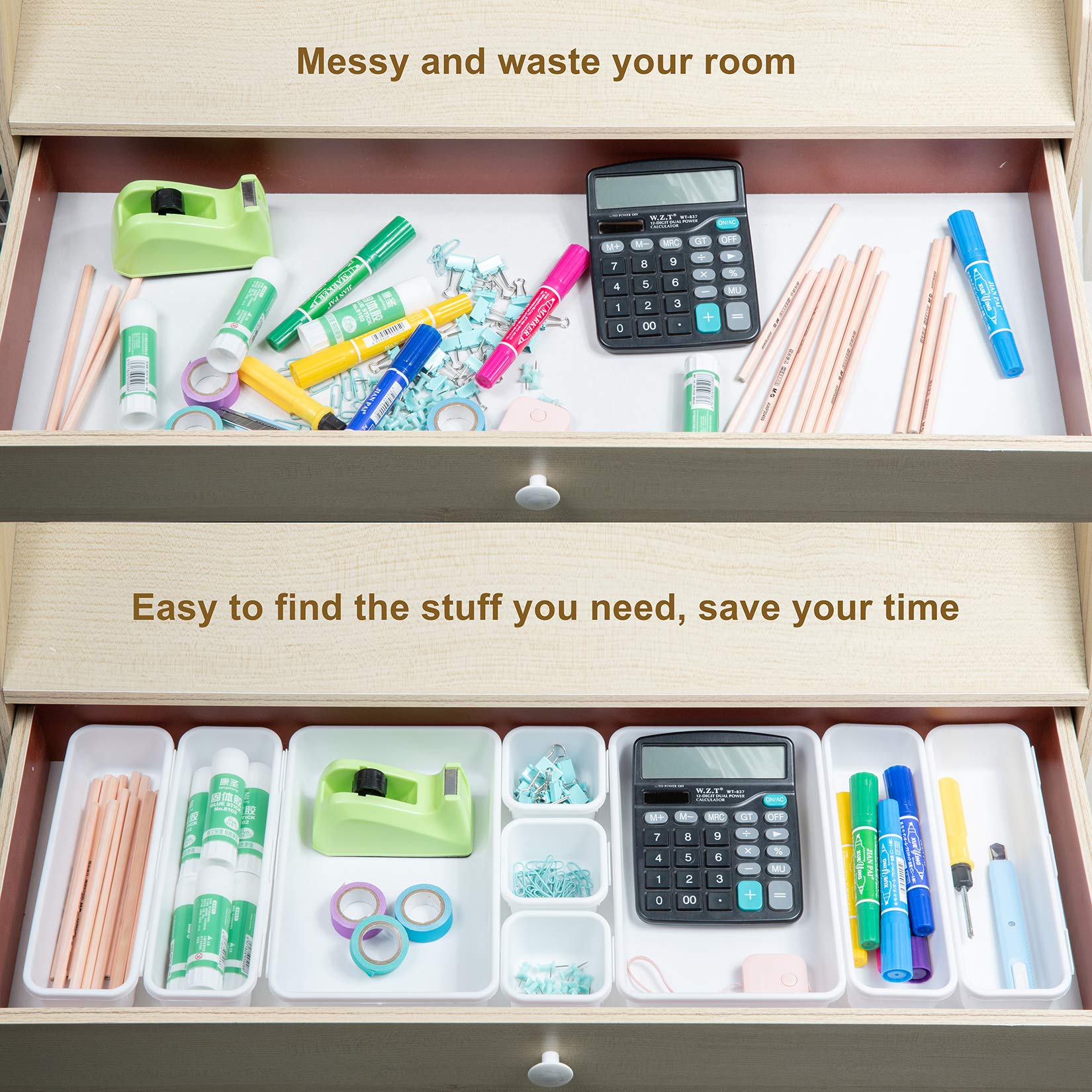 BYCY 18 Pcs White Drawer Organizers Trays Set Drawer Dividers for Kitchen Office Bathroom