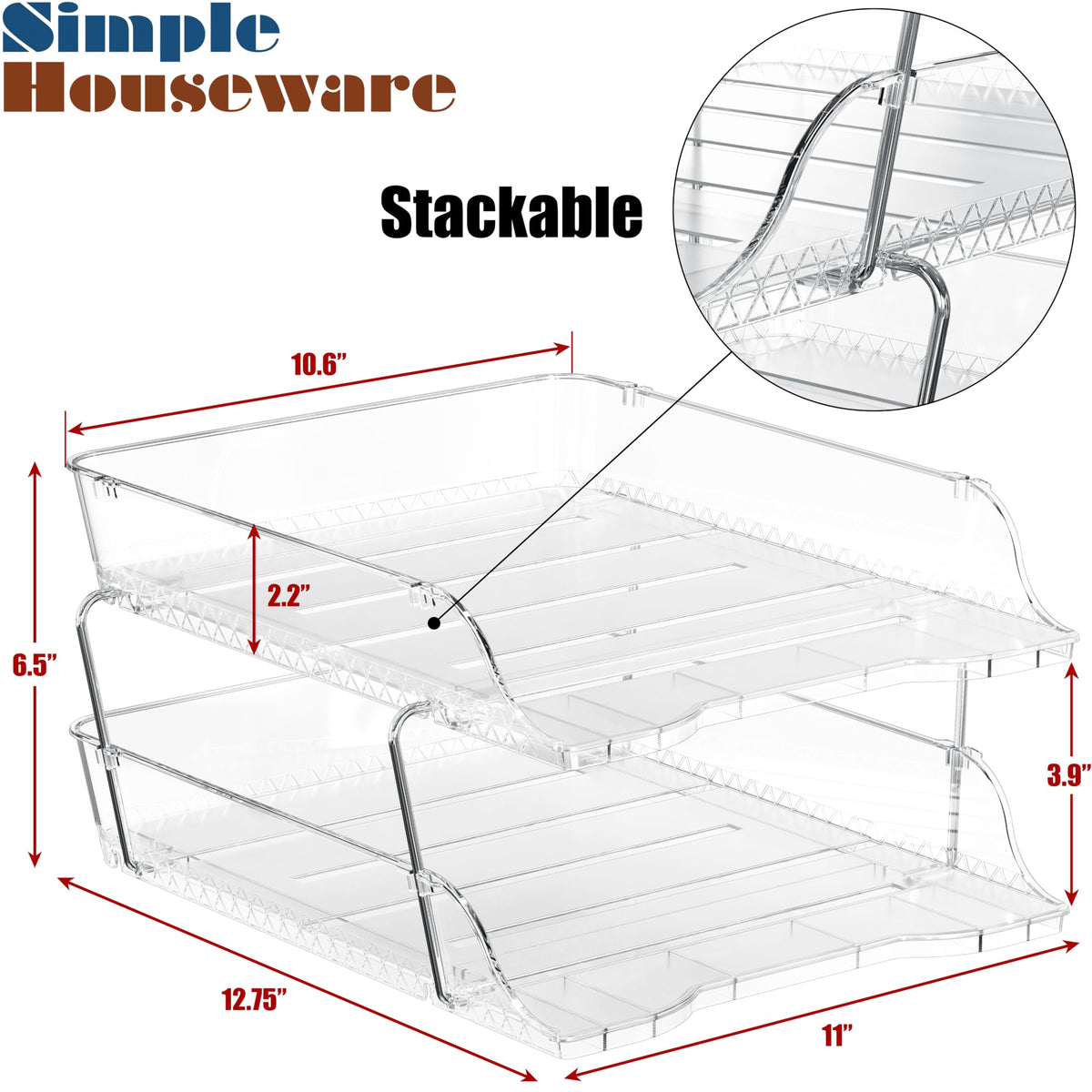 Simple Houseware 2-Tier Stackable Paper Tray for Desk Organizer, Clear