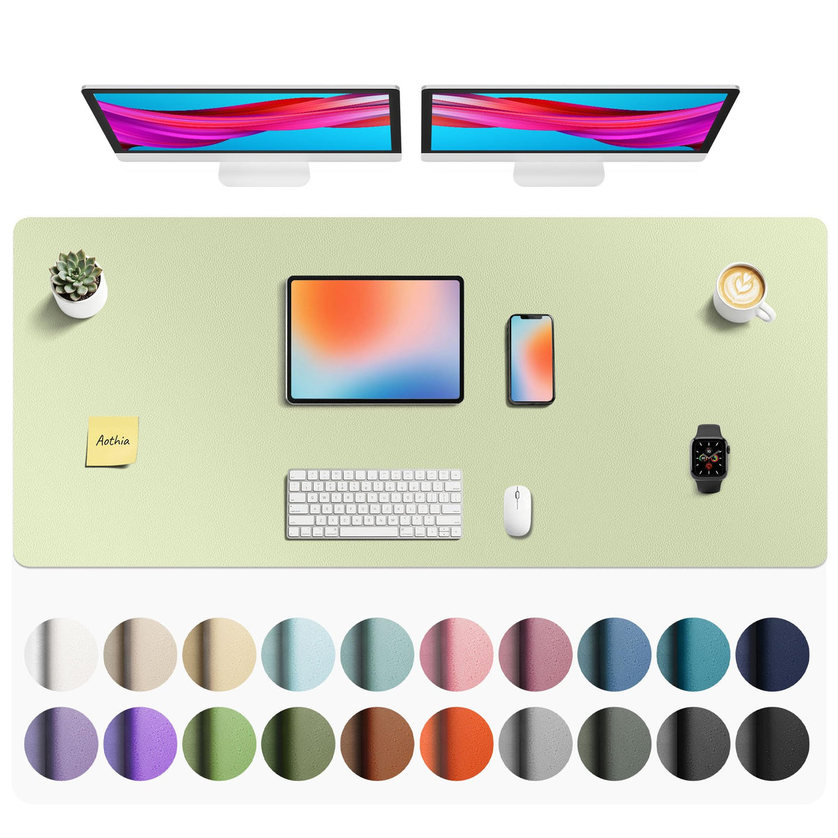 Aothia Faux Leather Desk Mat - Non-Slip PU Leather Desk Blotter, Waterproof Writing Surface, Large