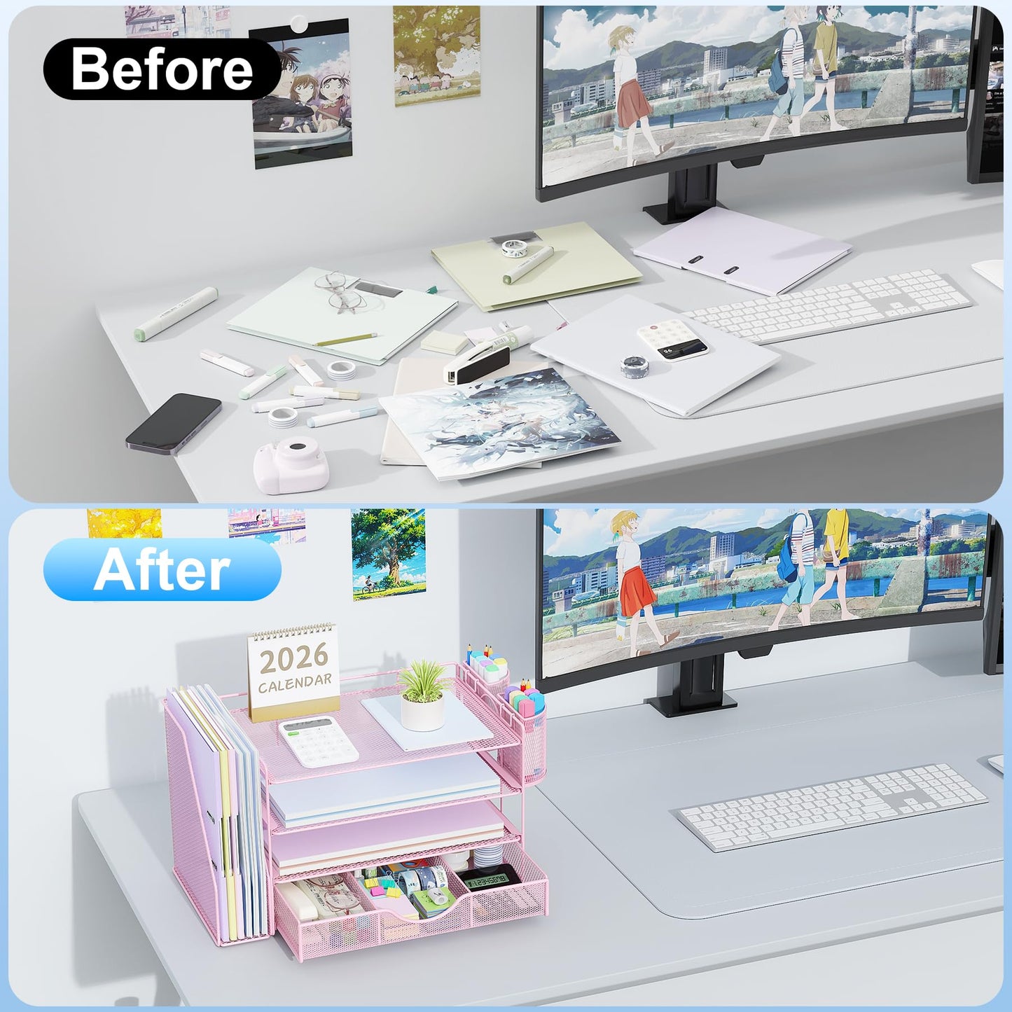 gianotter Desk Organizers and Accessories with File Holder, 4-Tier Desk Accessories & Workspace
