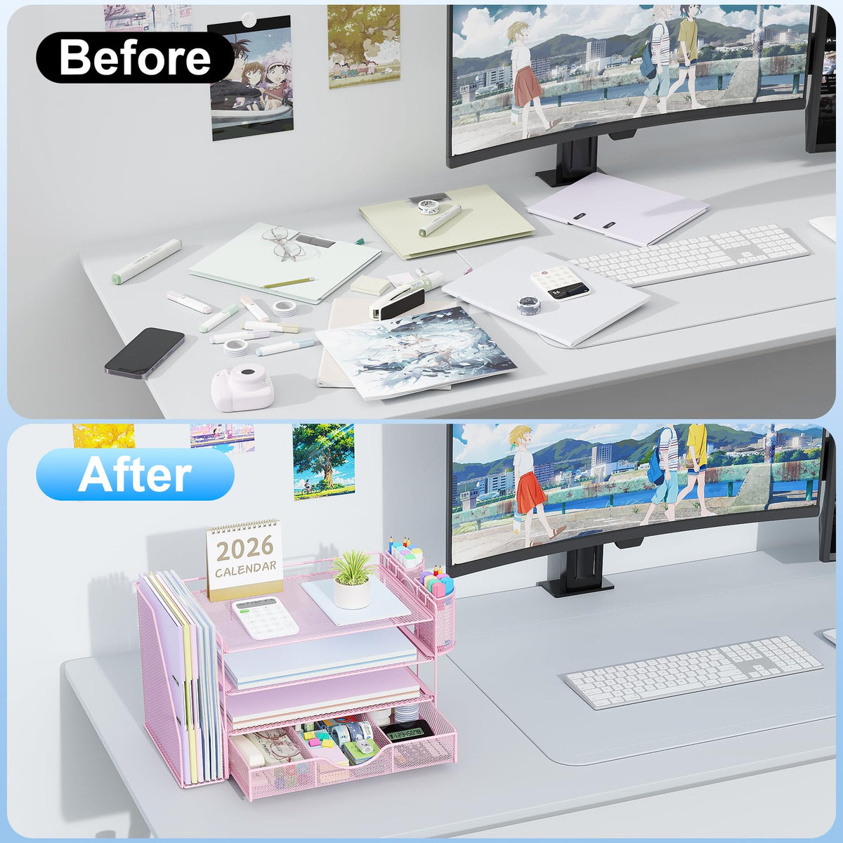 gianotter Desk Organizers and Accessories with File Holder, 4-Tier Desk Accessories & Workspace