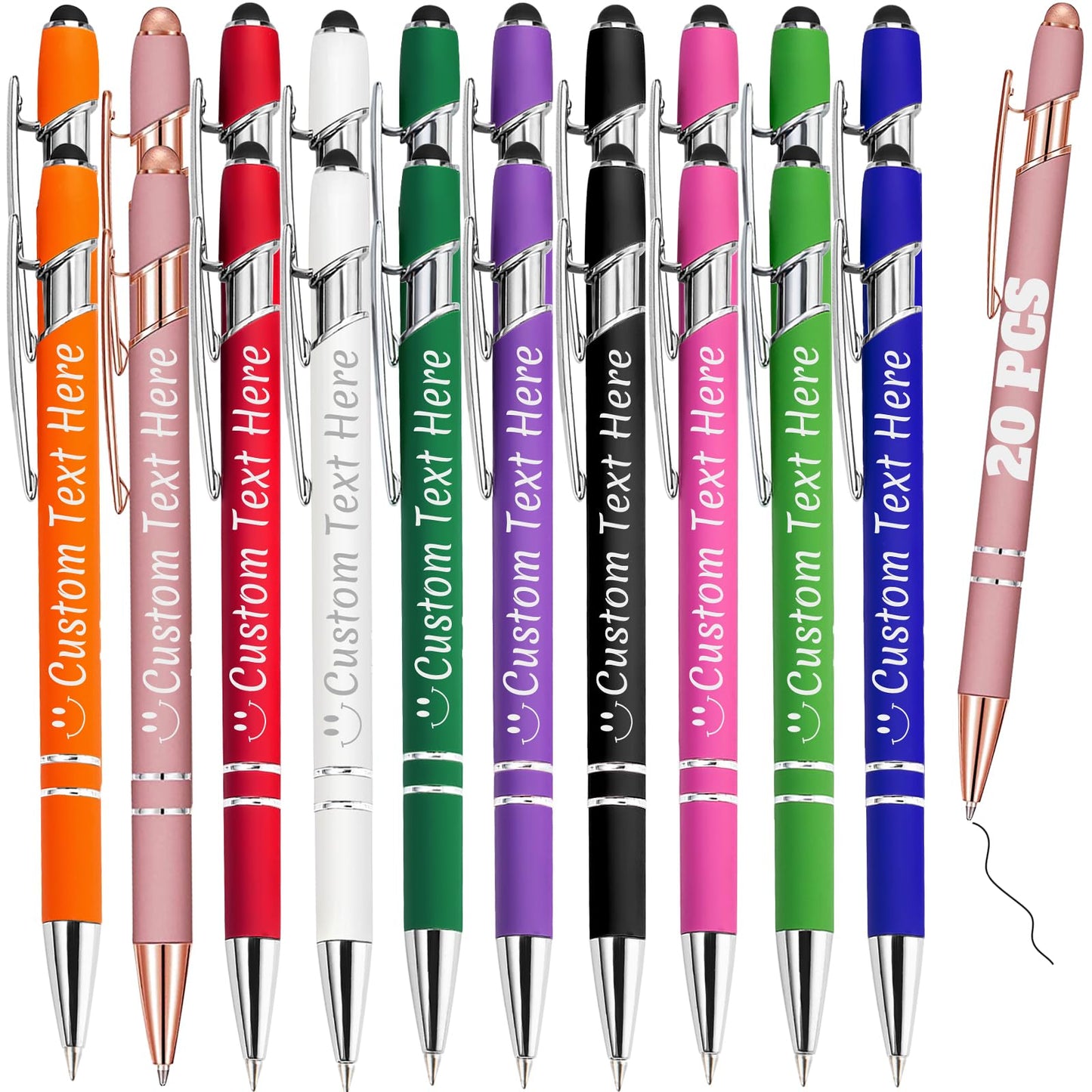 Personalized Pens Bulk 20 with Name Custom Engraving Ballpoint Pens with Stylus Tip Customized