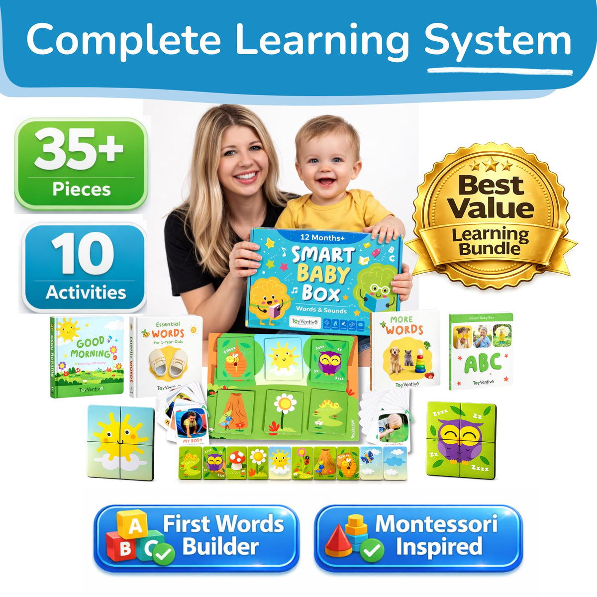 Busy Book for Toddlers 1-3, Books for 1 Year Old, Toddler Busy Book with 4 Books, 2 Sets of Flash