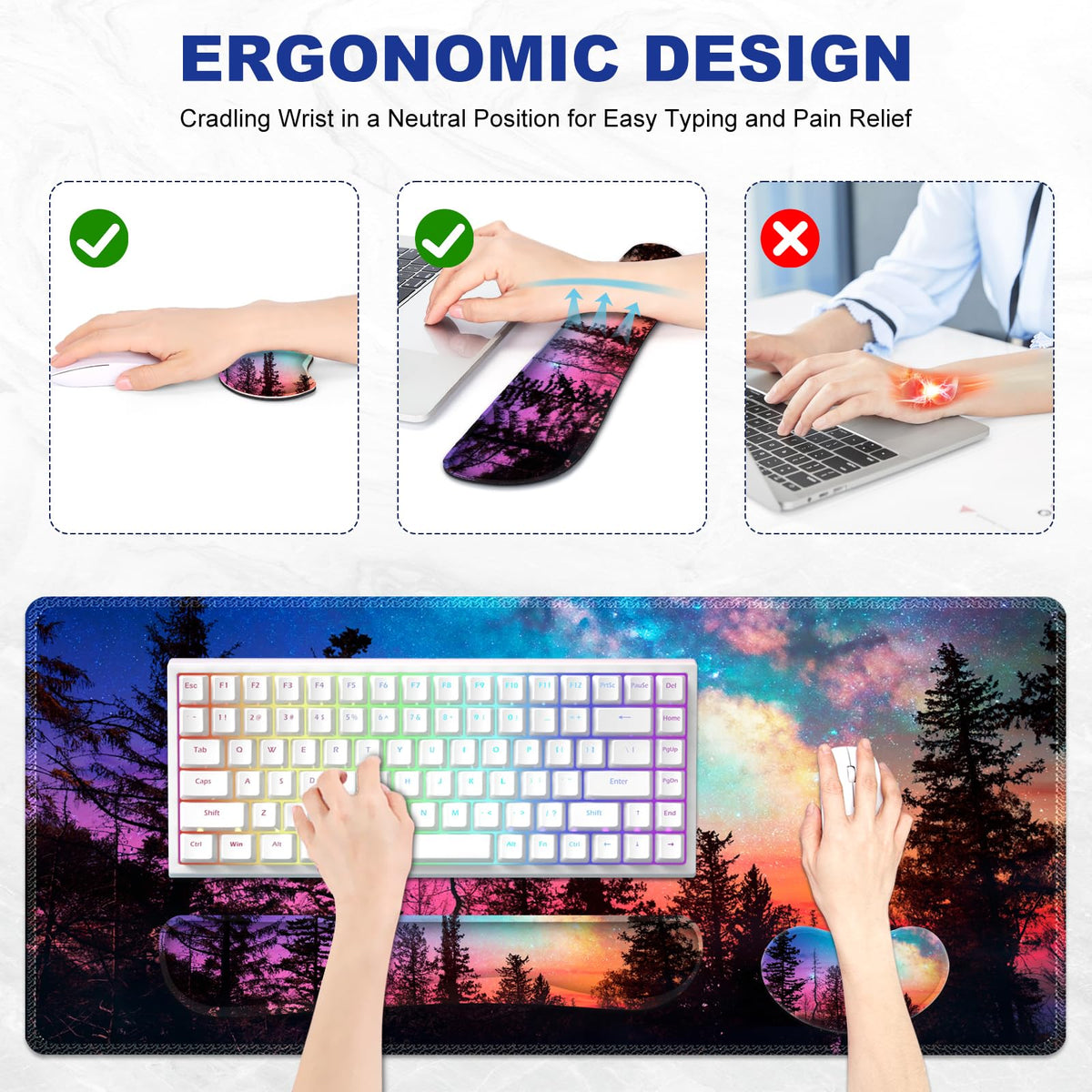 Lauspuck Keyboard Mouse Pad Set, Extended Gaming Mouse Pad +Keyboard Wrist Support +Mouse Wrist
