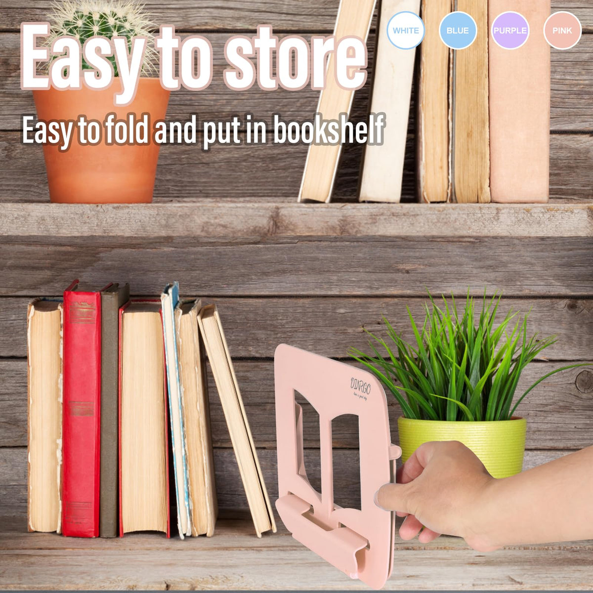 4Pack Book Stand - Waterproof Book Holder, Lightweight, Hands Free (Blue, Purple, Pink, White