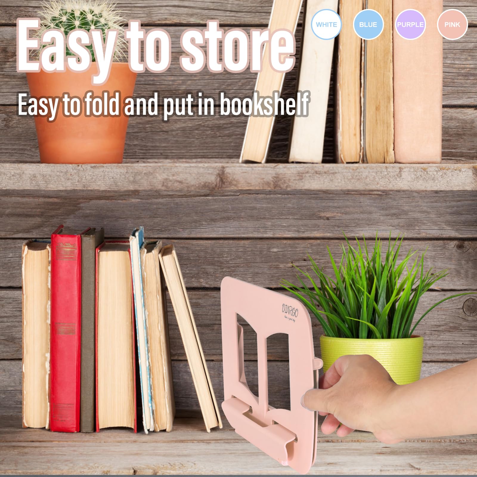 4Pack Book Stand - Waterproof Book Holder, Lightweight, Hands Free (Blue, Purple, Pink, White