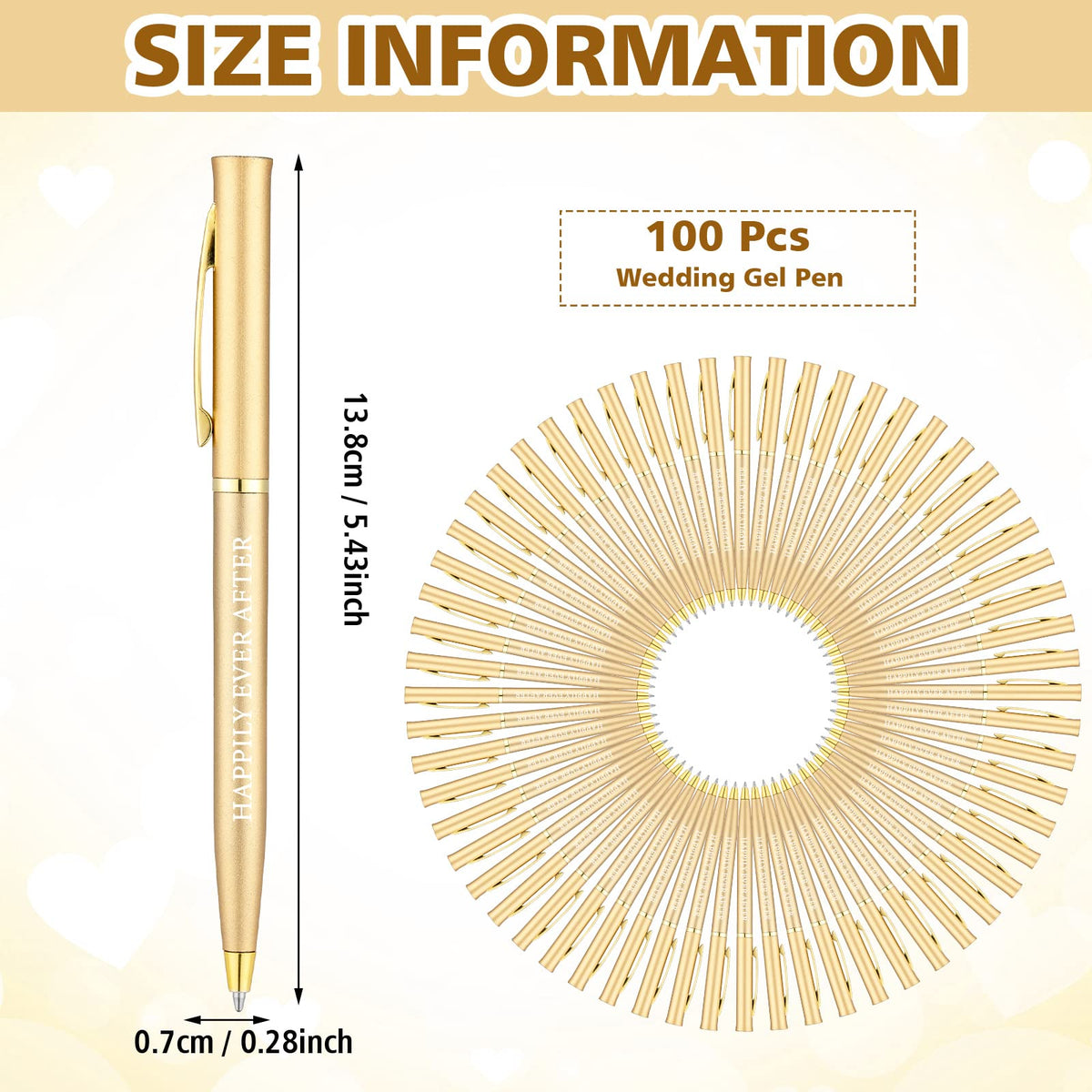 Outus 100 Pcs Wedding Favors Pens Metal Bulk Slim Ballpoint Pen, Gold