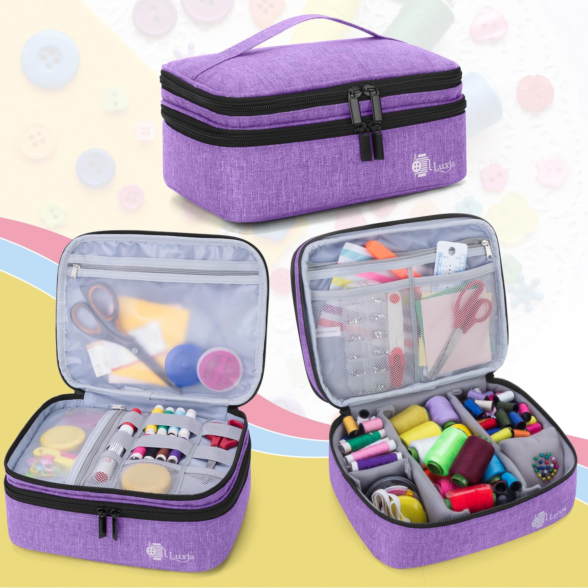 Luxja Double-Layer Medium Sewing Organizer, Purple