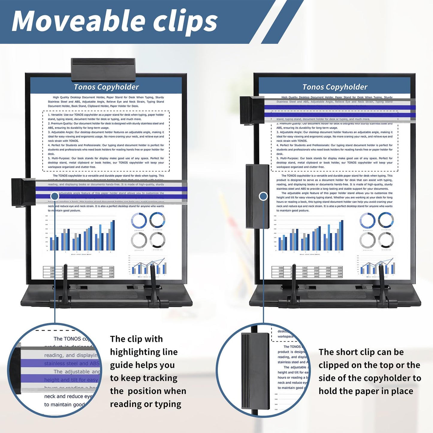 TONOS Paper Stand Document Holder - 2PC Quality Document Holder for Desk, Paper Stand for Desk When