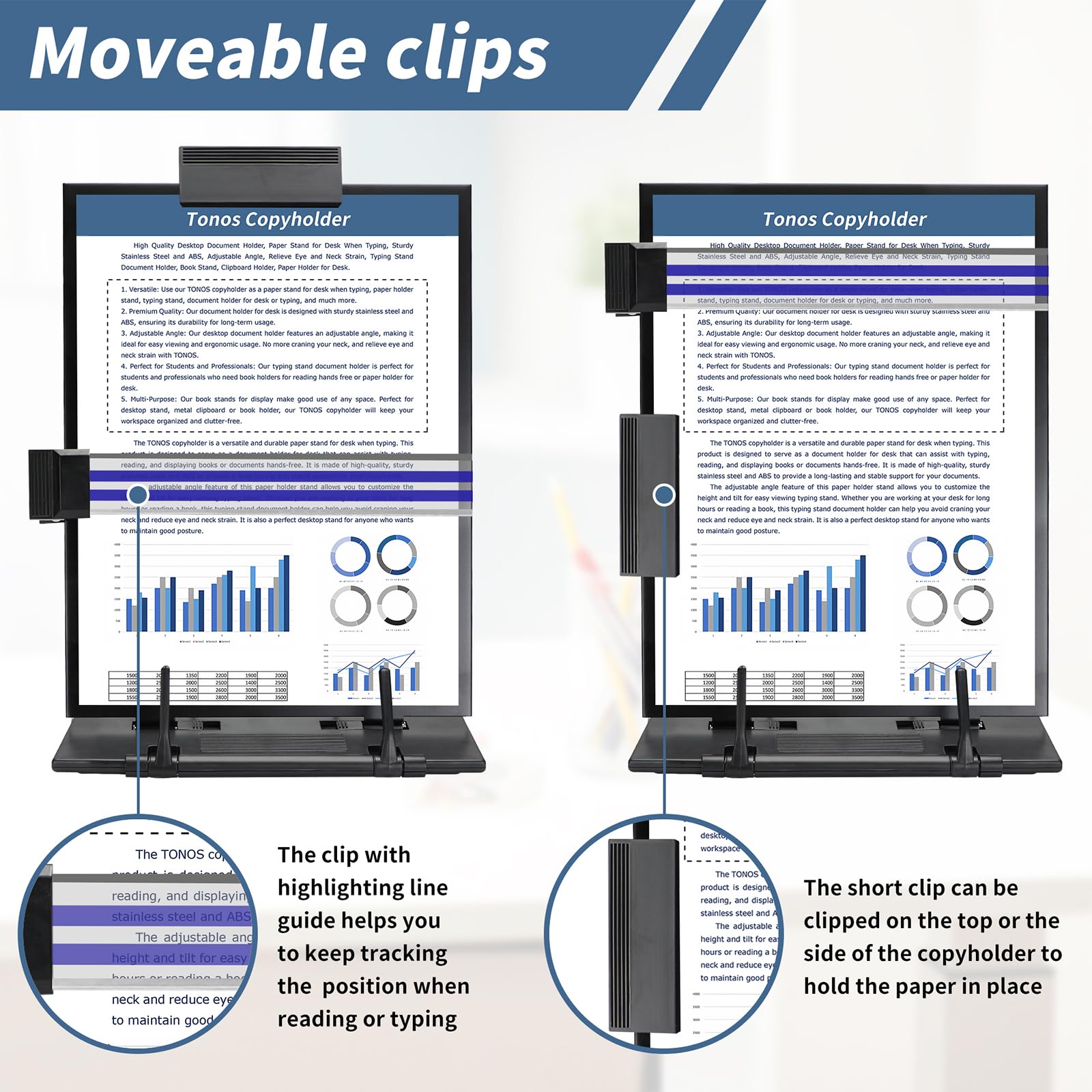 TONOS Paper Stand Document Holder - 2PC Quality Document Holder for Desk, Paper Stand for Desk When