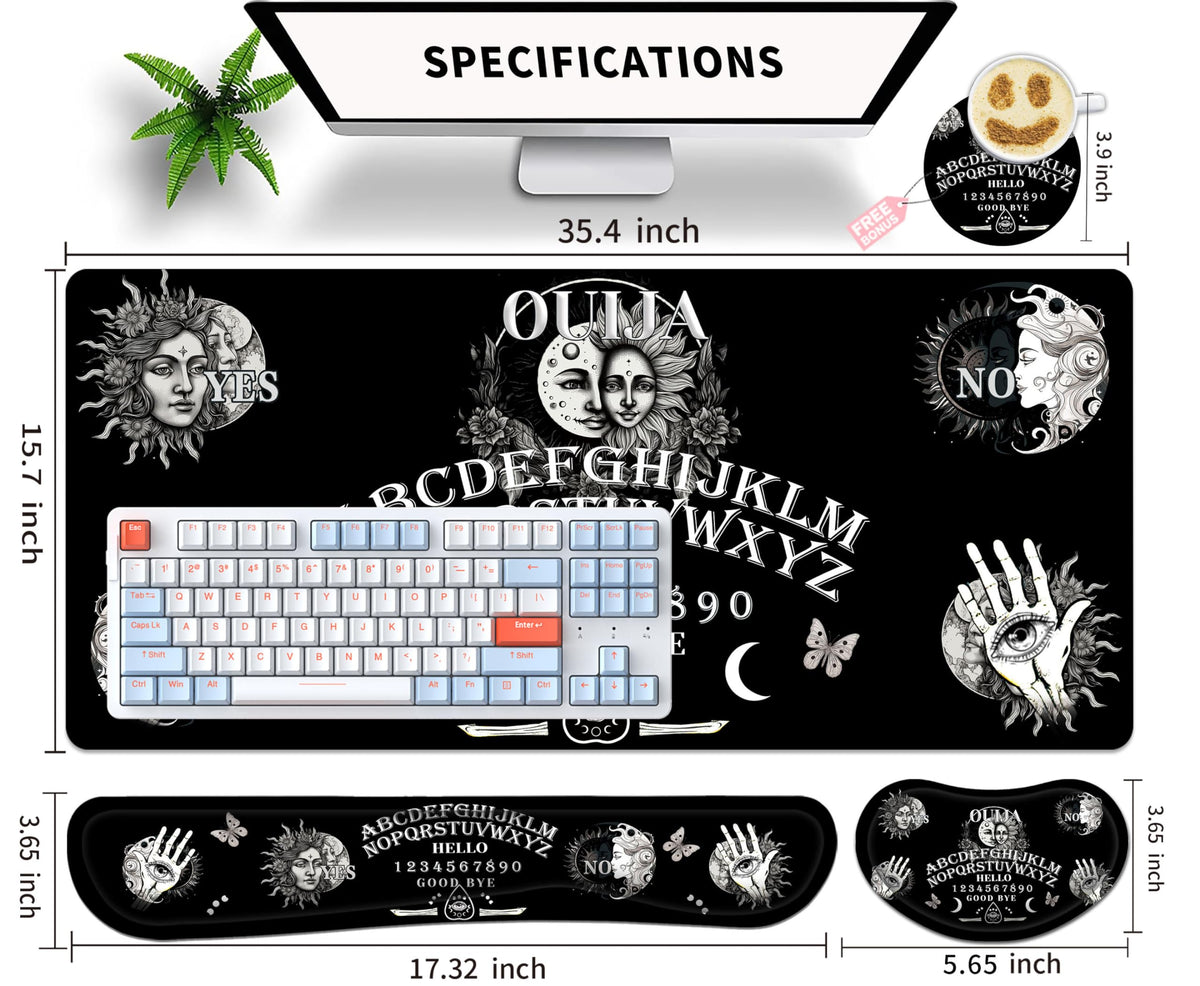 JYCUHTCL Large Gaming Mouse Pad Set 35.4 x 15.7 with Keyboard Wrist Rest, Wrist Support, and