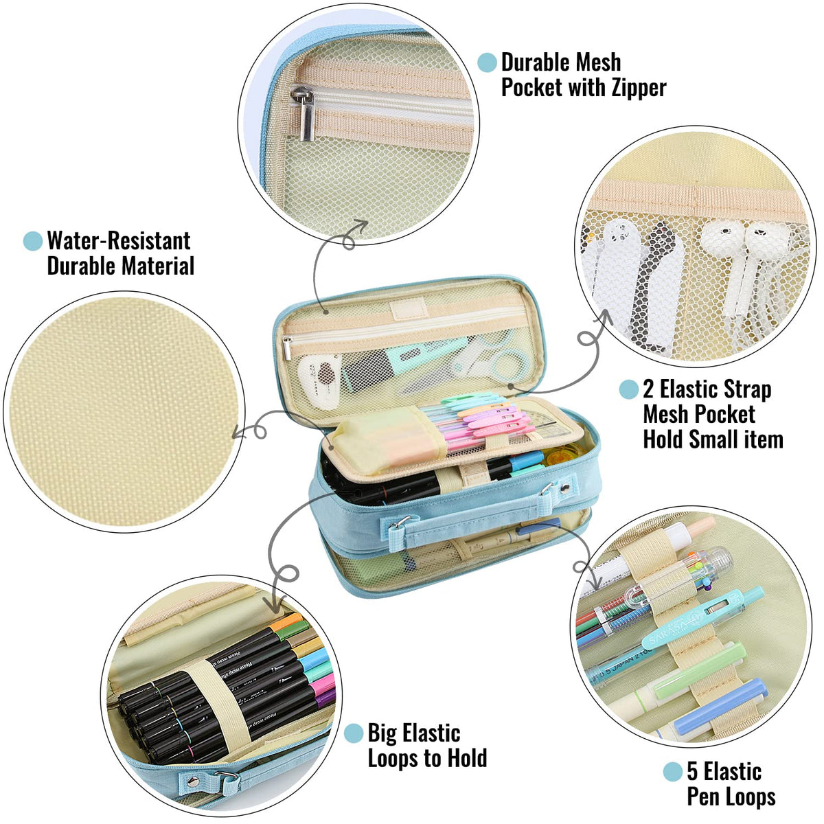 JOINPRO Large Capacity Pencil Case, 4 Compartment Pen Pouch Organizer with Double Zipper, Storage