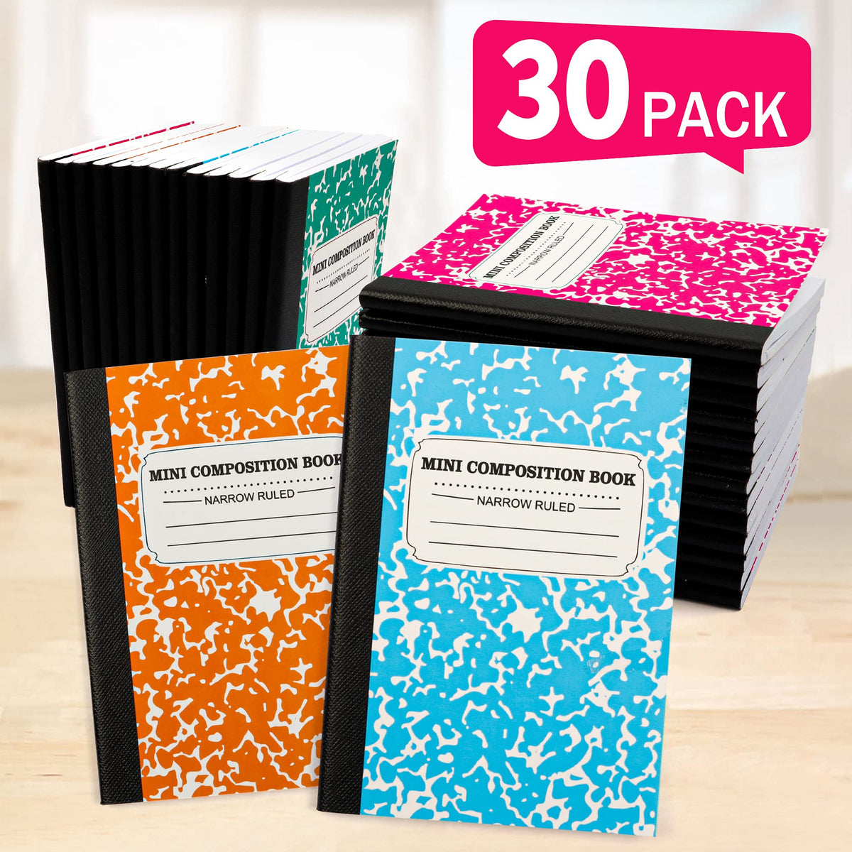 feela Mini Composition Notebook, Cute 30 Pack 5 Pastel Colors Narrow Ruled Mini Composition Books