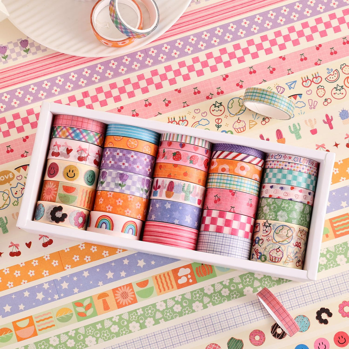 PAGEMORE 32 Rolls Colorful Cute Floral Writable Washi Tape Set, Decorative Tapes for Scrapbooking