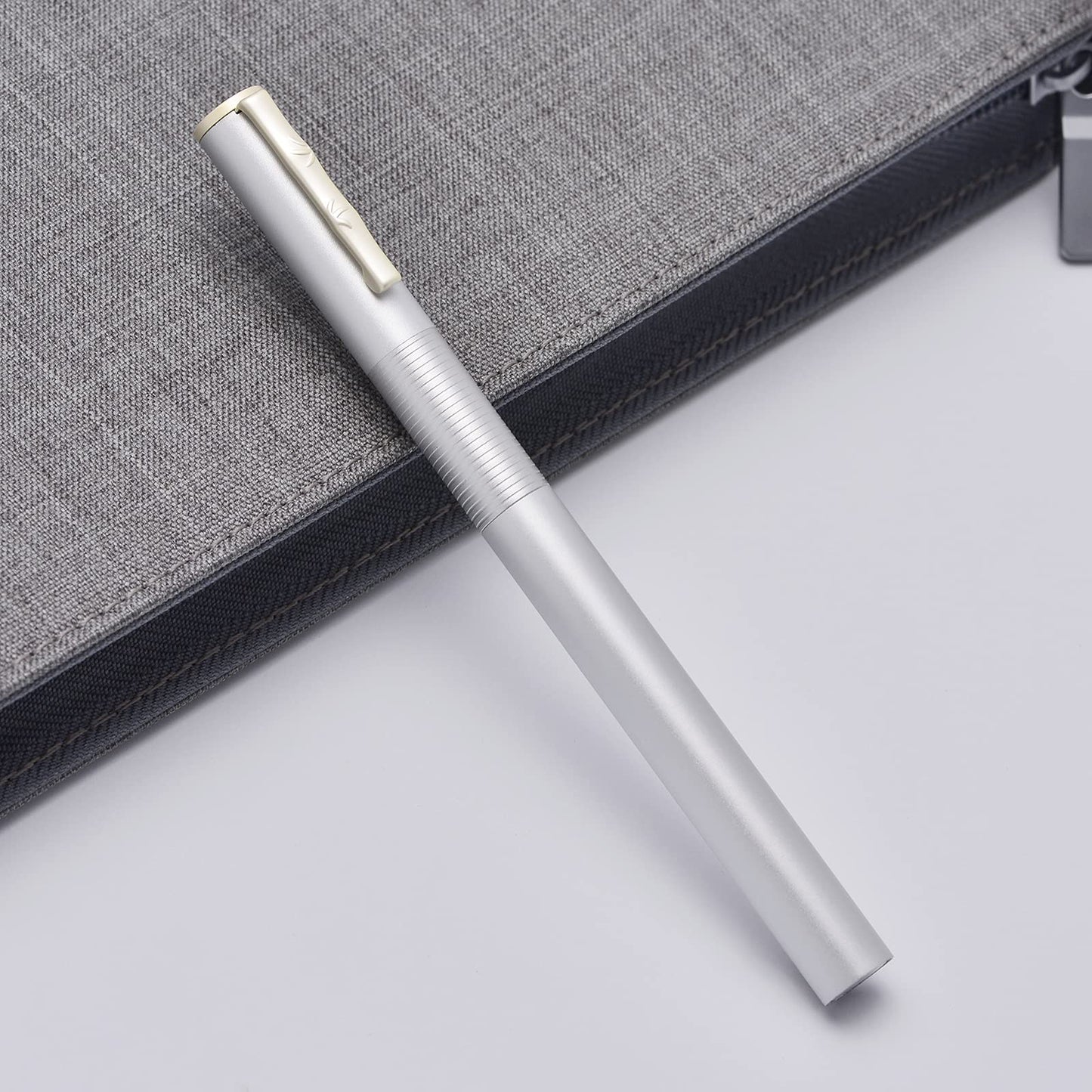Hongdian H3 Fountain Pen Silver Bent Nib with Bamboo Pen Clip, Black Aluminum Alloy Writing Pen