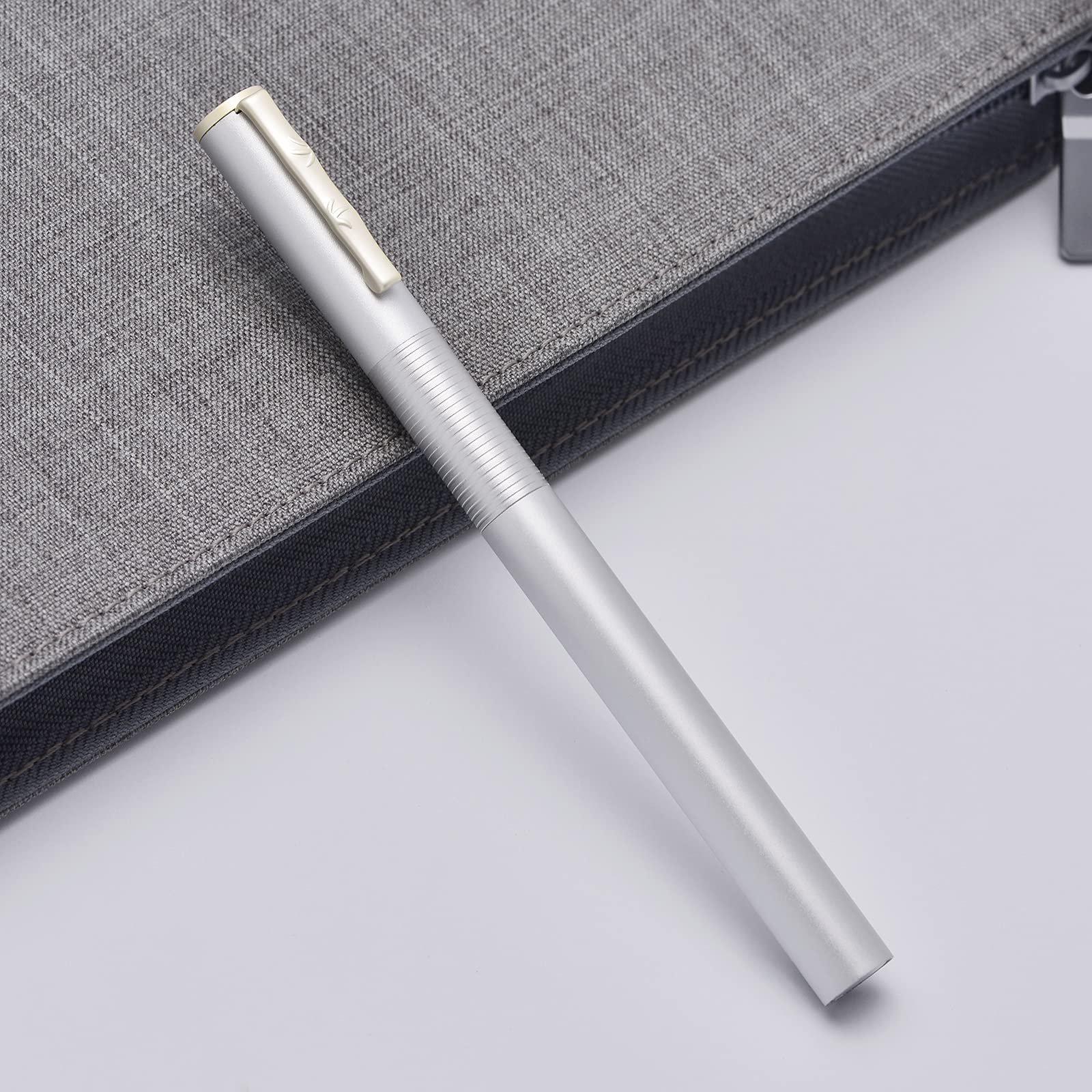 Hongdian H3 Fountain Pen Fine Nib with Bamboo Pen Clip, Silver Aluminum Alloy Writing Pen