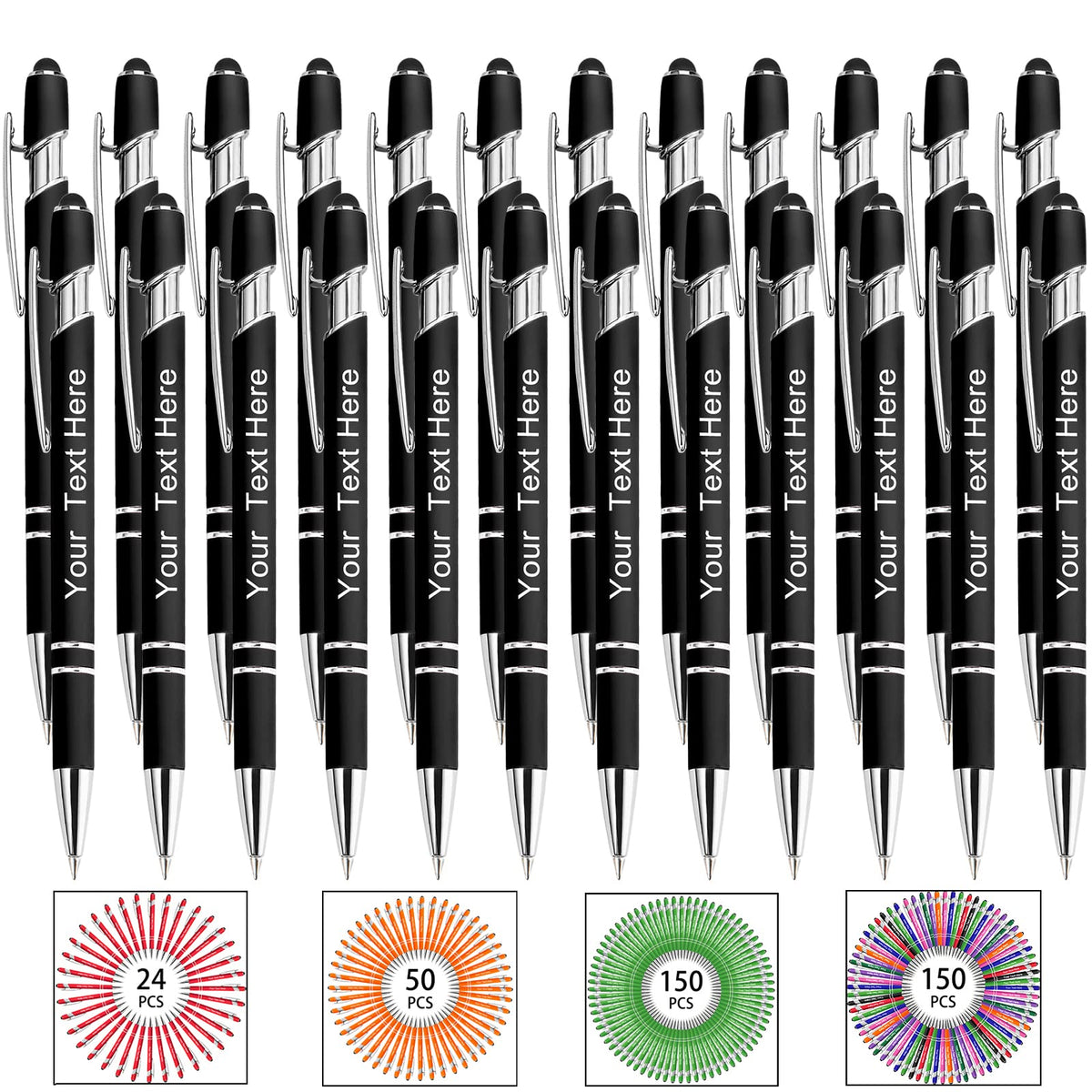 Hapelf Up to 500 Bulk Personalized Pens Custom Engraved Ballpoint Pen with Stylus Tip Retractable