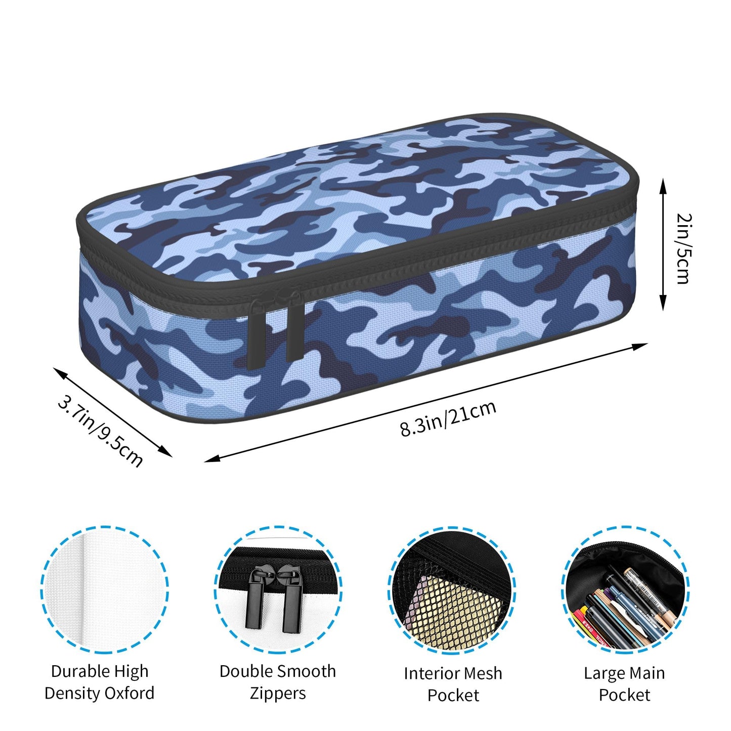 YIJIUWKIS Kids Adults Camo Style Pencil Case Blue Pencil Box for Boys Men Girls Women, Portable