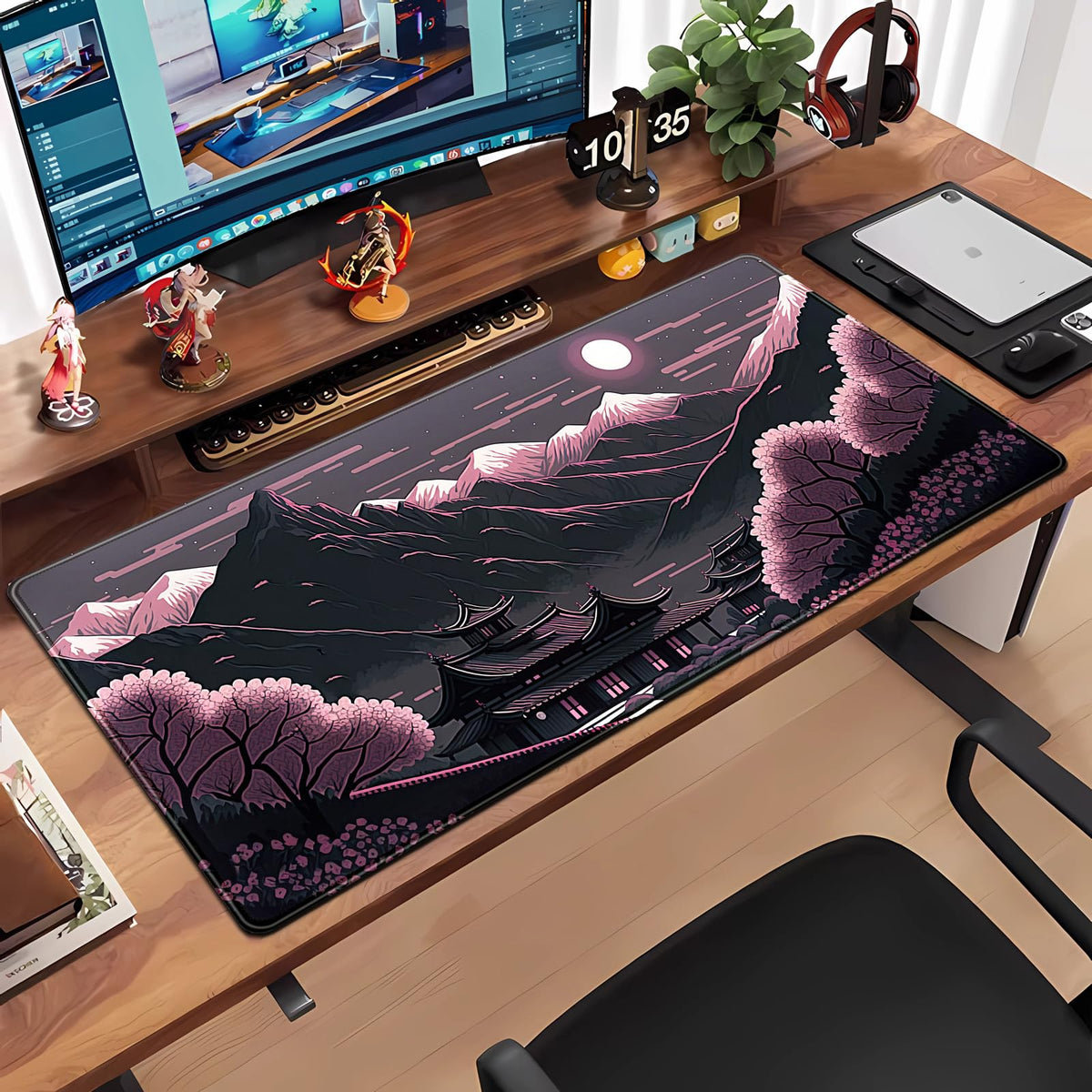 Sakura Blossom Desk Mat Japanese Scenery Mountain Large Mouse Pad XXL Extended Gaming Mousepad
