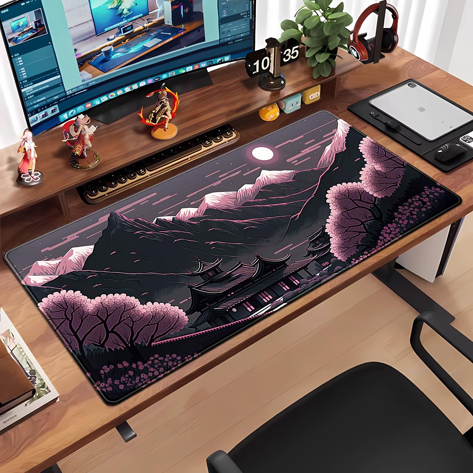 Sakura Blossom Desk Mat Japanese Scenery Mountain Large Mouse Pad XXL Extended Gaming Mousepad