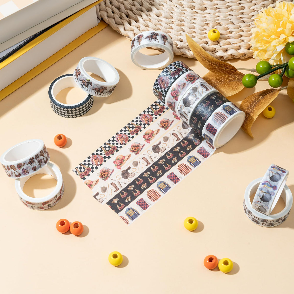 BkeeCten Kentucky Derby Washi Tape - 12 Rolls Horse Racing Silhouette Jockey Silk Bridle Scrapbook