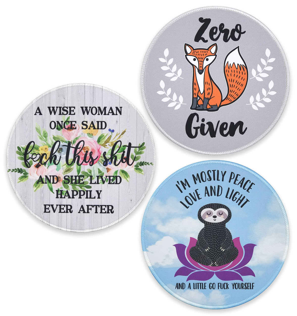 Eleville Mouse Pad Bundle of 3 Fashion Funny Quotes Sloth I'm Mostly Peace Love Light Wise Woman
