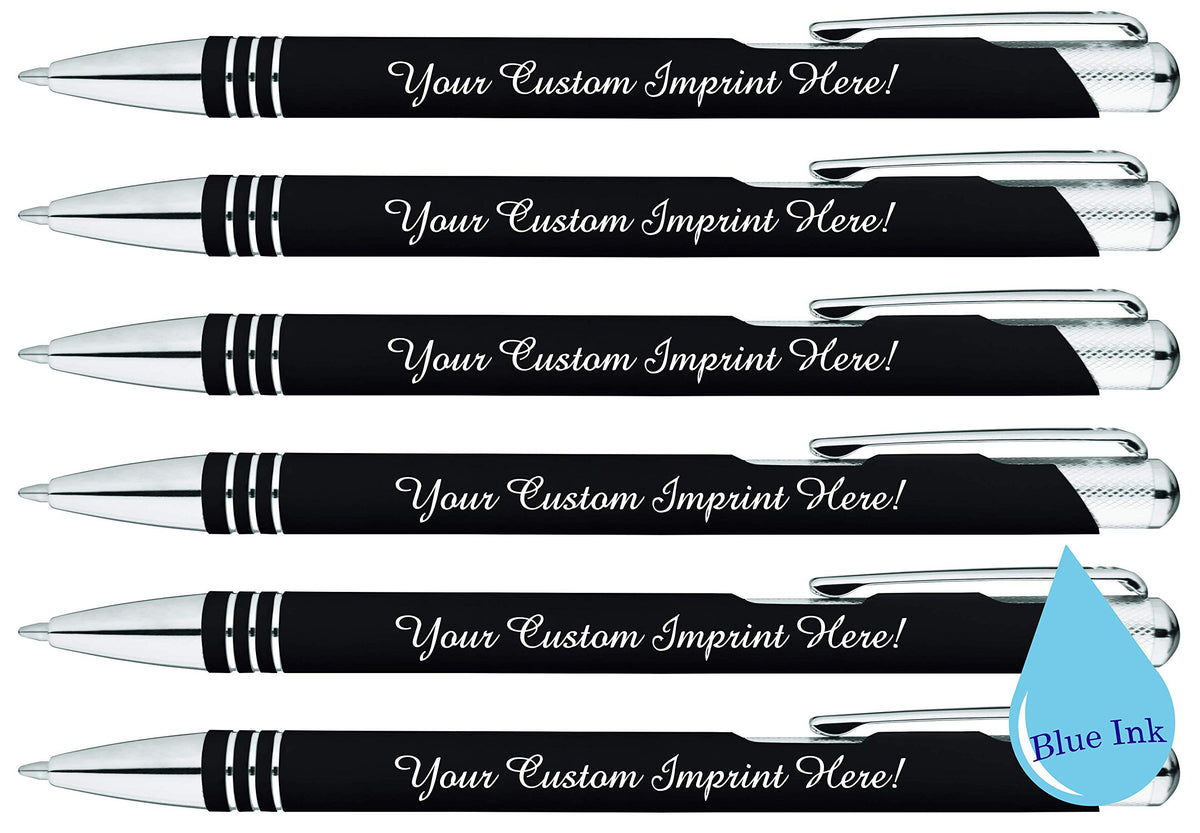 ExpressDesigns™ - Blue Ink Personalized Pens Rubberized - The Cameron - Custom Printed Name Pens