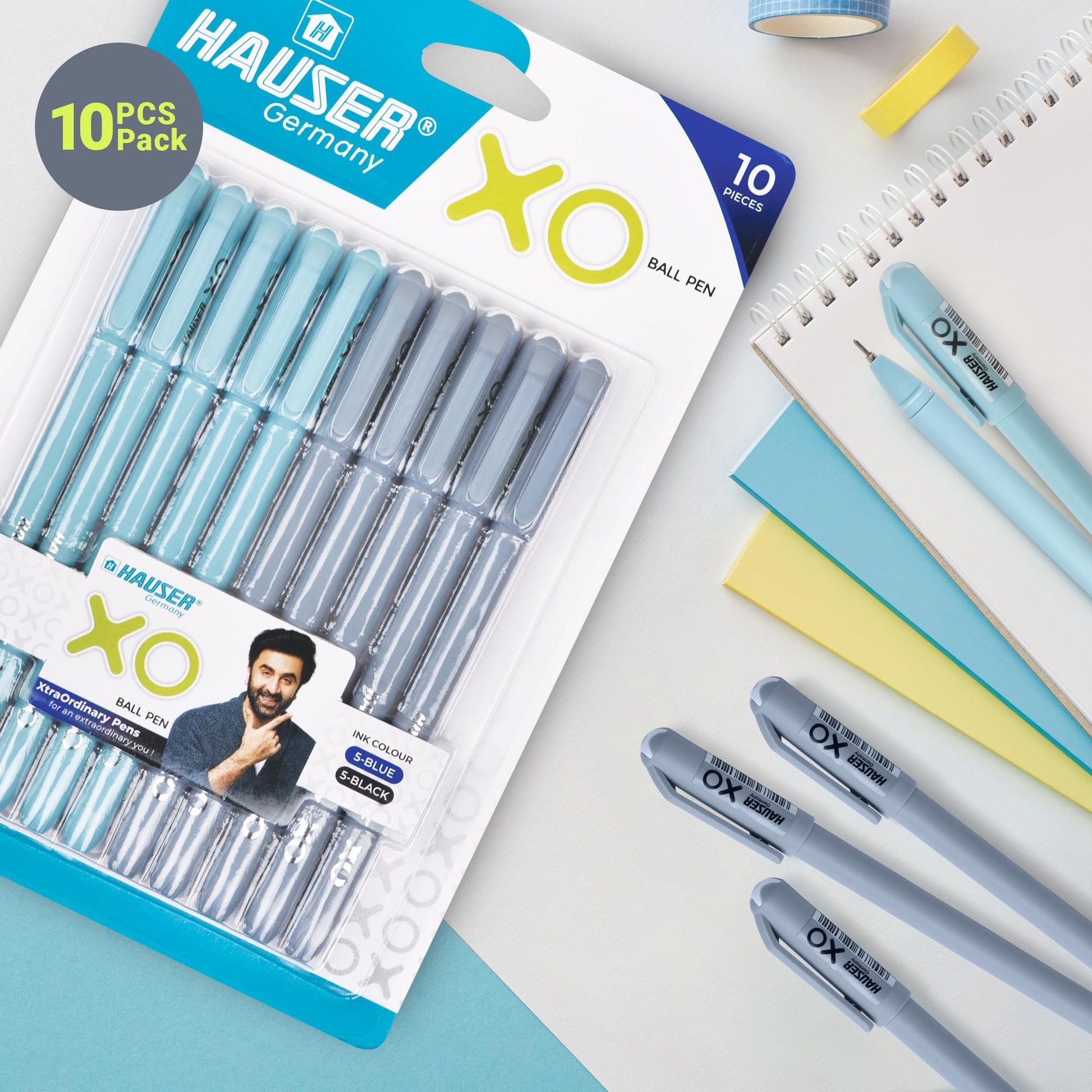 Hauser XO Ball Pen Combo Pack | Solid Body Type With Ultra Durable Tip | 10 Pcs Blue Ink & 10 Pcs