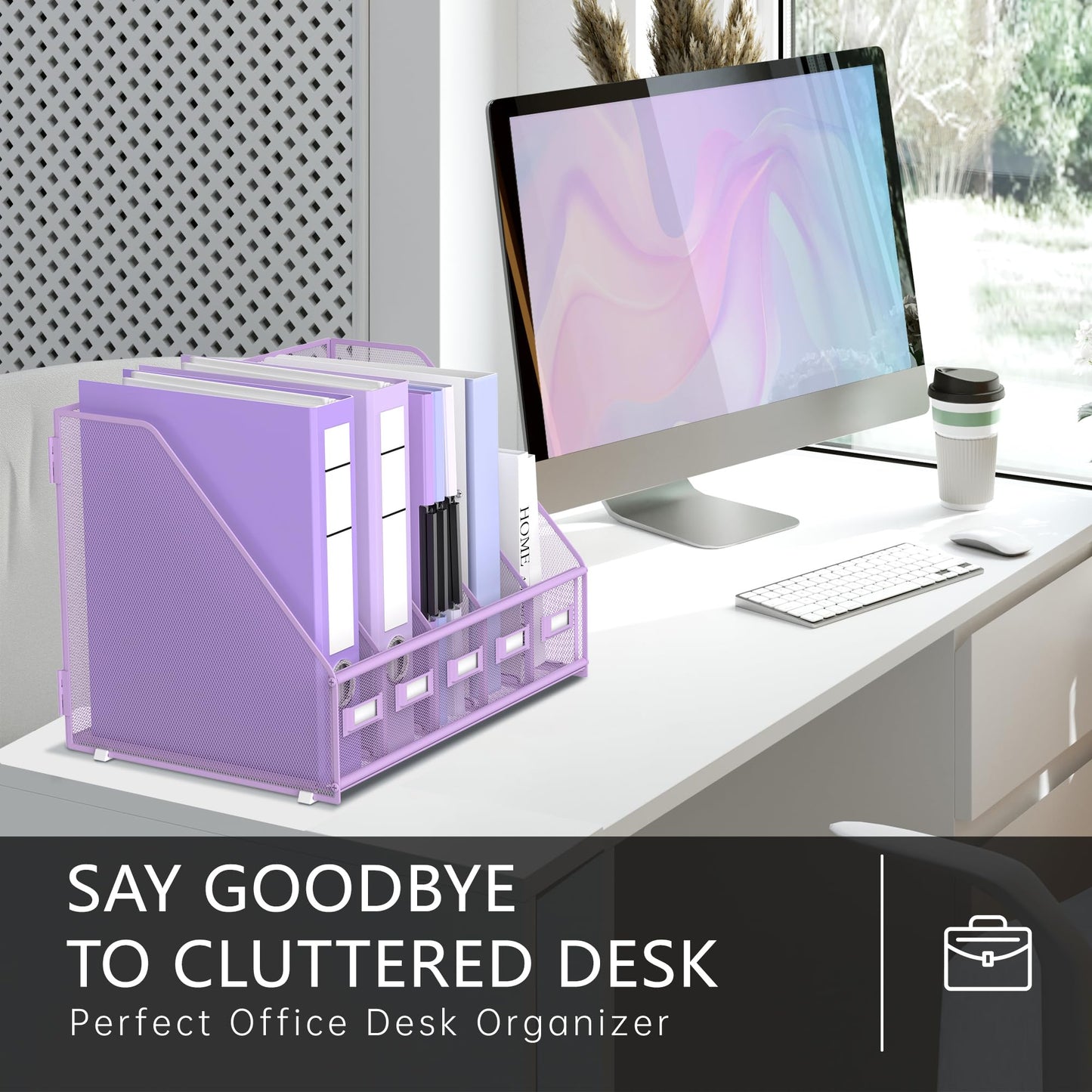 DALTACK 5-Slot Magazine File Holder, Metal Binder Holder, Purple