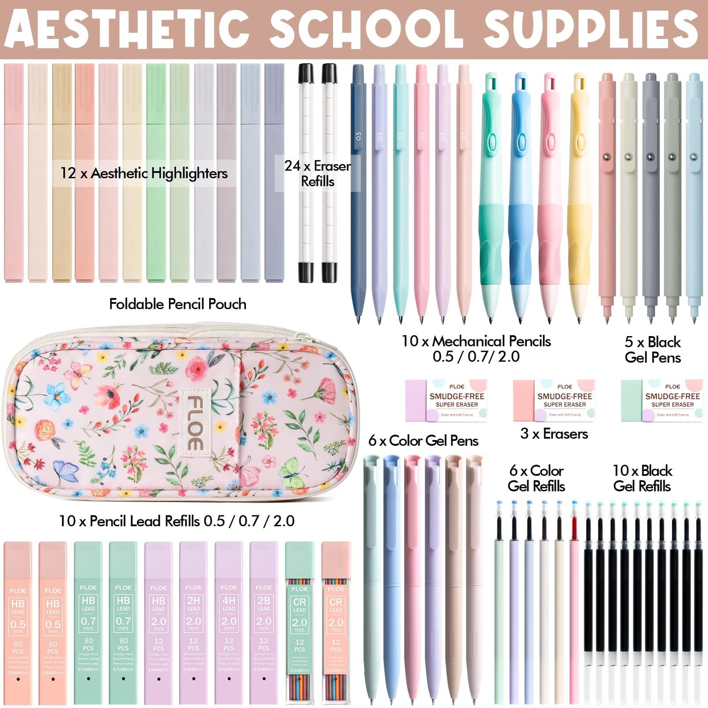 65PCS Aesthetic School Supplies Back to School Supplies Cute Stationary Set