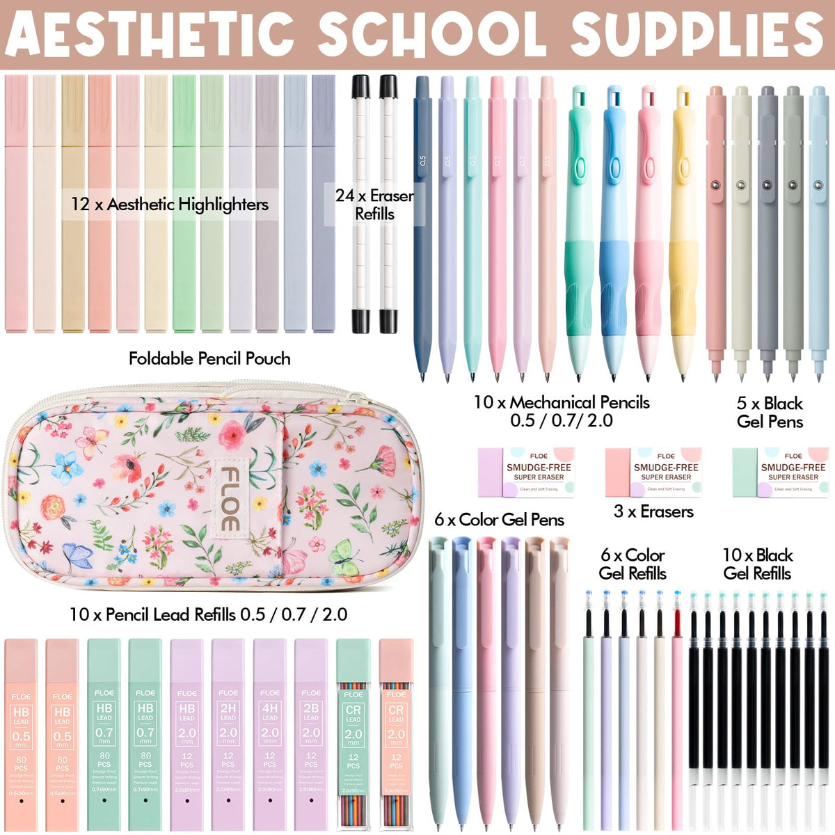 65PCS Aesthetic School Supplies Back to School Supplies Cute Stationary Set
