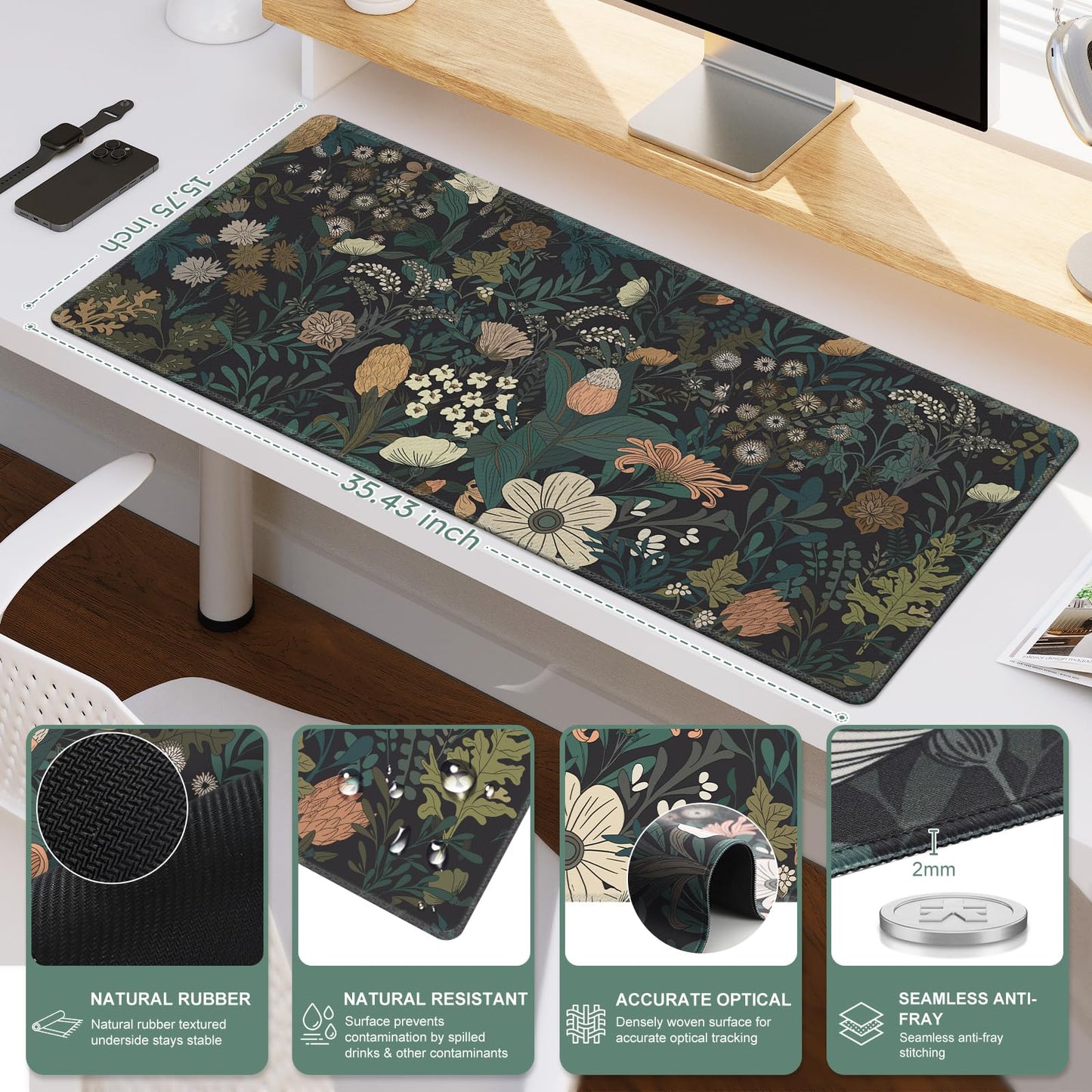 iCasso Desk Mat, Desk Matt for Desktop, Cute Desk Pad Mat, Weeds