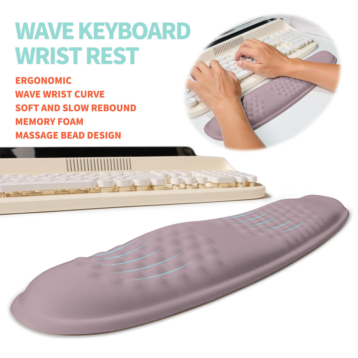 KUOSGM 2-in-1 Ergonomic Set, Wave Rise Keyboard Wrist Rest and Massage Bulge Slope Mouse Pad Wrist