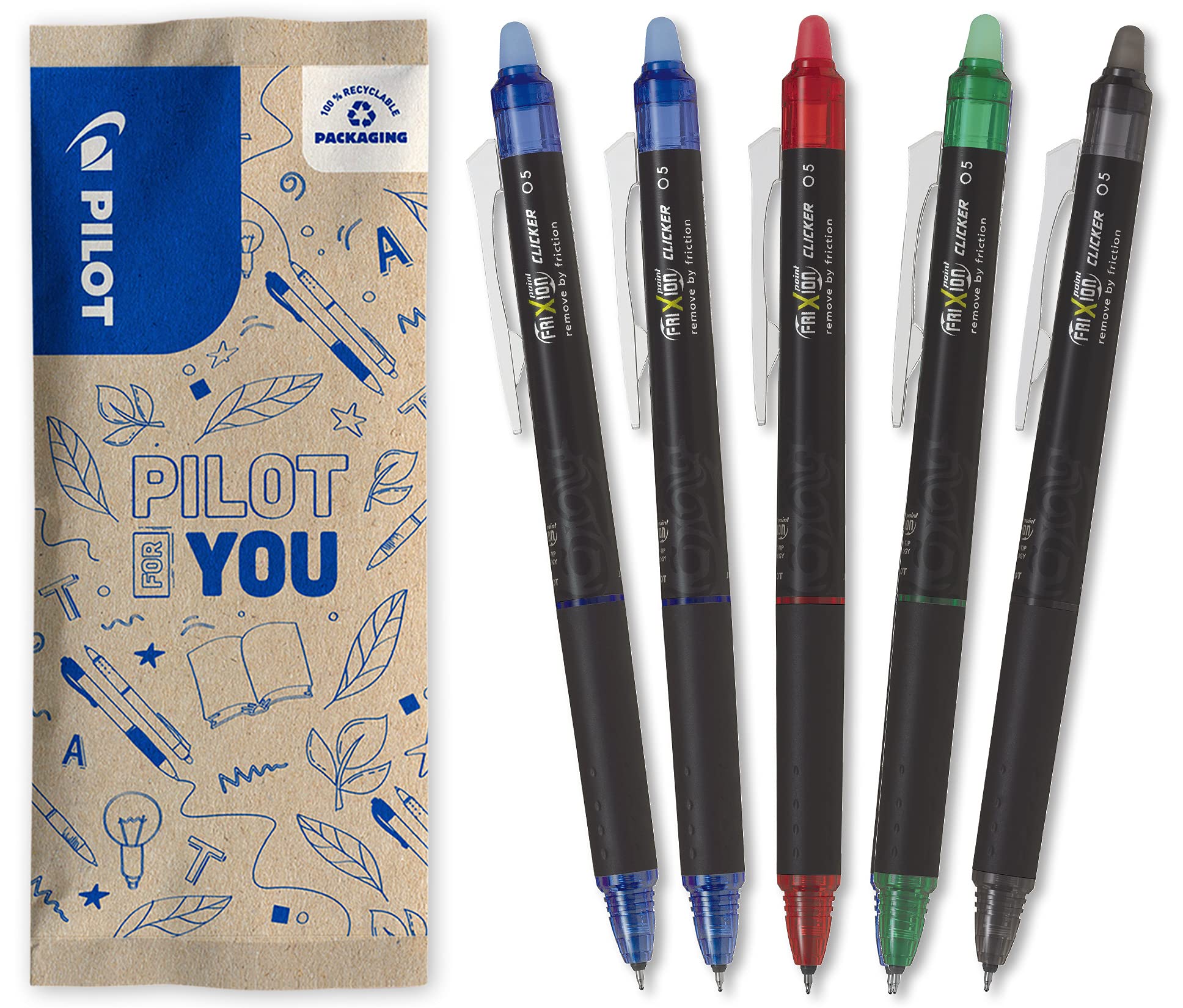 Pilot - Pack of 5 - FriXion Point Clicker 0.5 - Retractable, Erasable Thermo Sensitive Ink Pen - 1