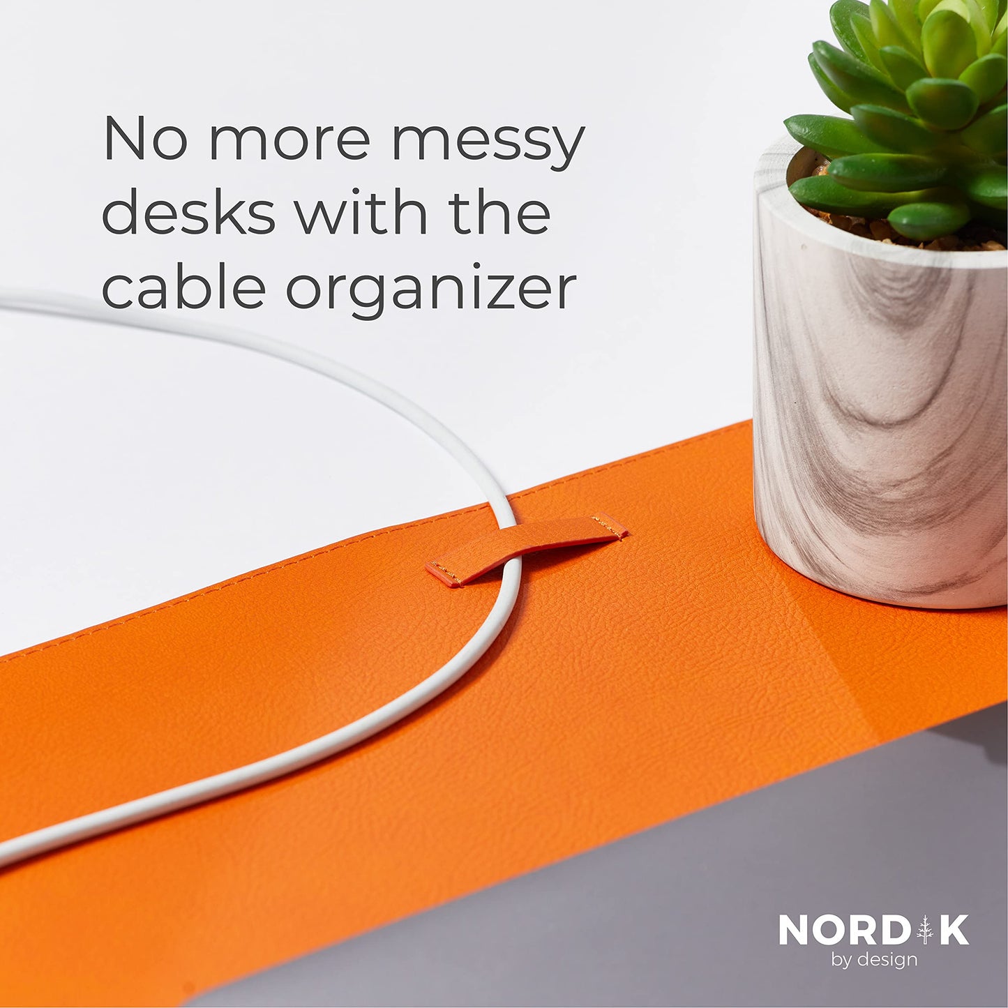 Nordik Leather Desk Mat -Tangerine Orange- Large Leather Desk Pad 35x17in