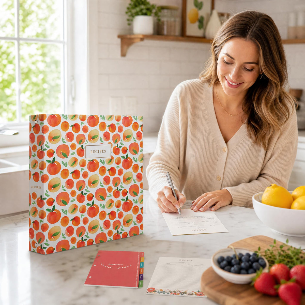 Jot & Mark Recipe Binder 8.5x11 | Spill-Proof Sleeves | Peach Dream