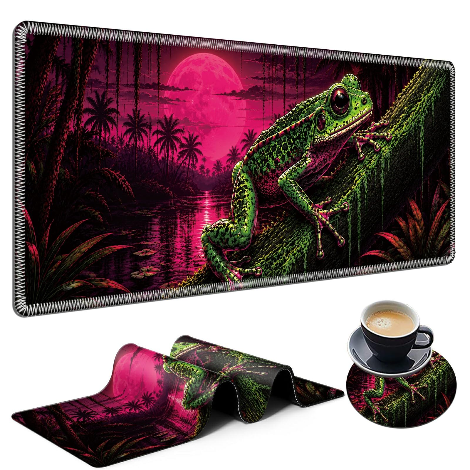 Neon Jungle Frog Large Mouse Pad, 31.5 x 11.8 in Extended Desk Mat