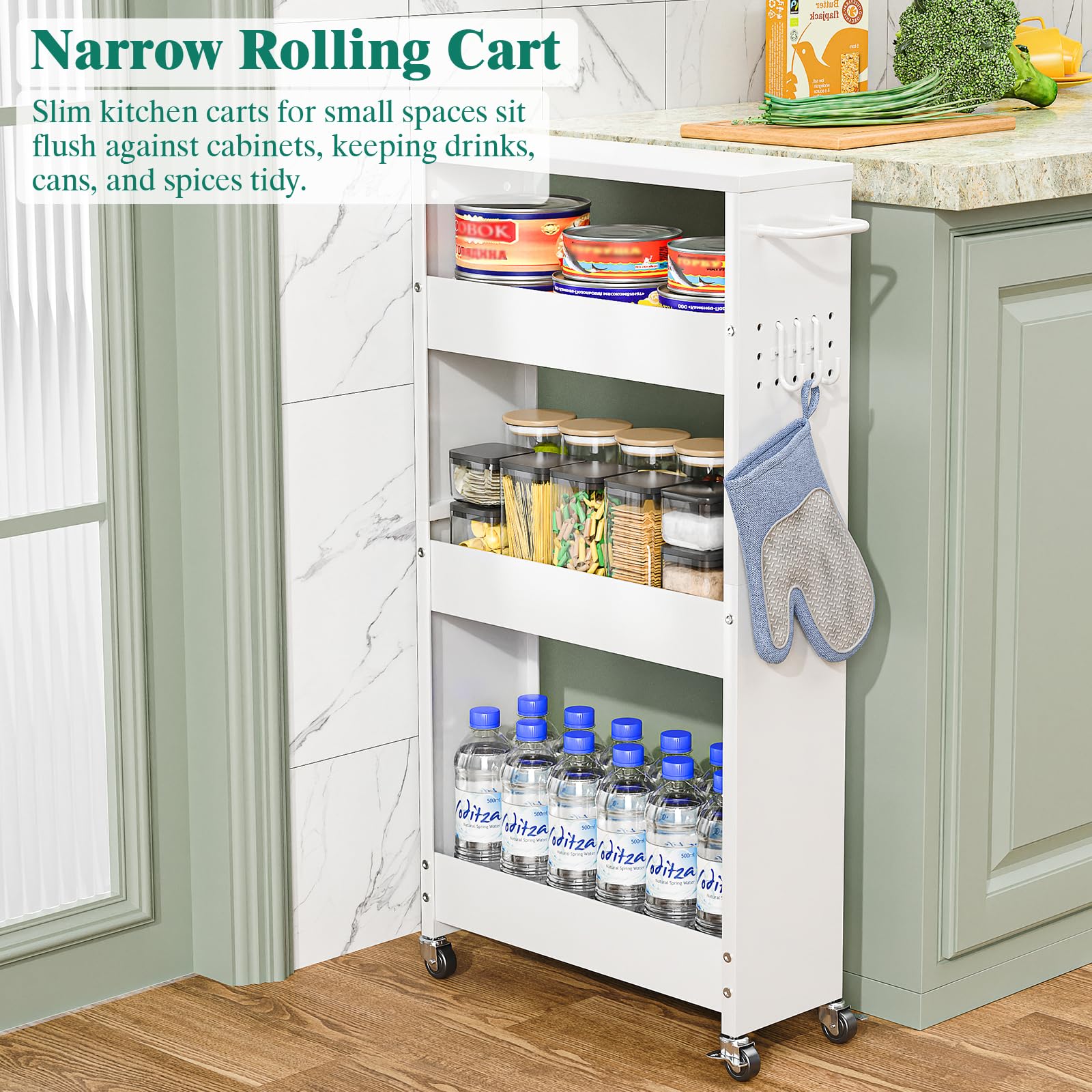 XYZLVSI Slim Storage Cart, Narrow Kitchen Rolling Cart for Small Spaces