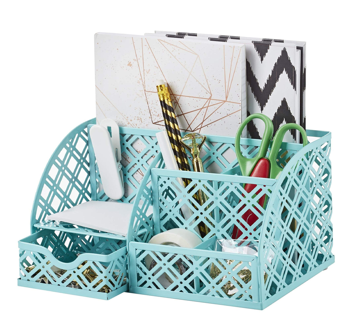 Exerz Mesh Desk Organizer 7 Compartments Metal Pen Holder Office Turquoise