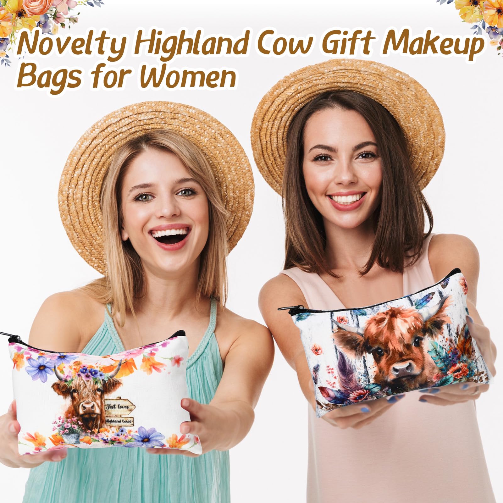 Eaasty 20 Pieces Highland Cow Gift Set Sticky Notes with Pens, Pencil Bags Makeup Bags Animal Lover