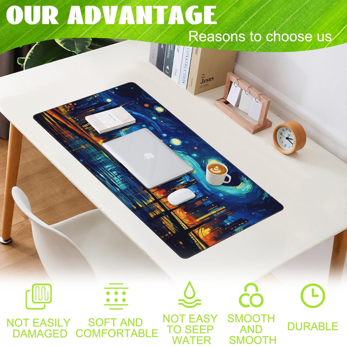 Eflxamz Desk Pad,City Starry Night Desk Mat,Abstract Oil Painting Large Gaming Mouse Pad for