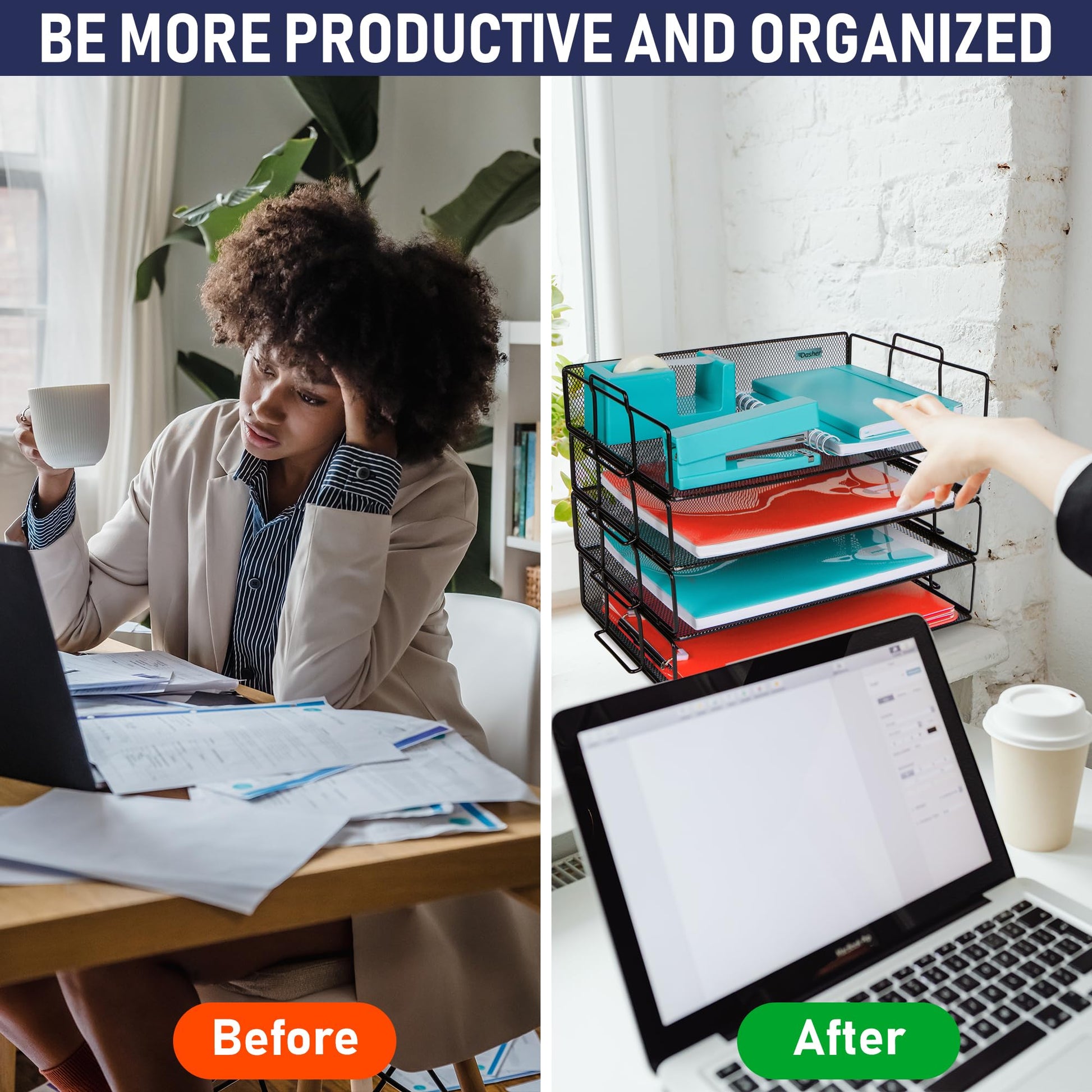 Stackable Paper Tray Desk Organizer, 4-Tier Metal Mesh Letter Organizers for Business, Home