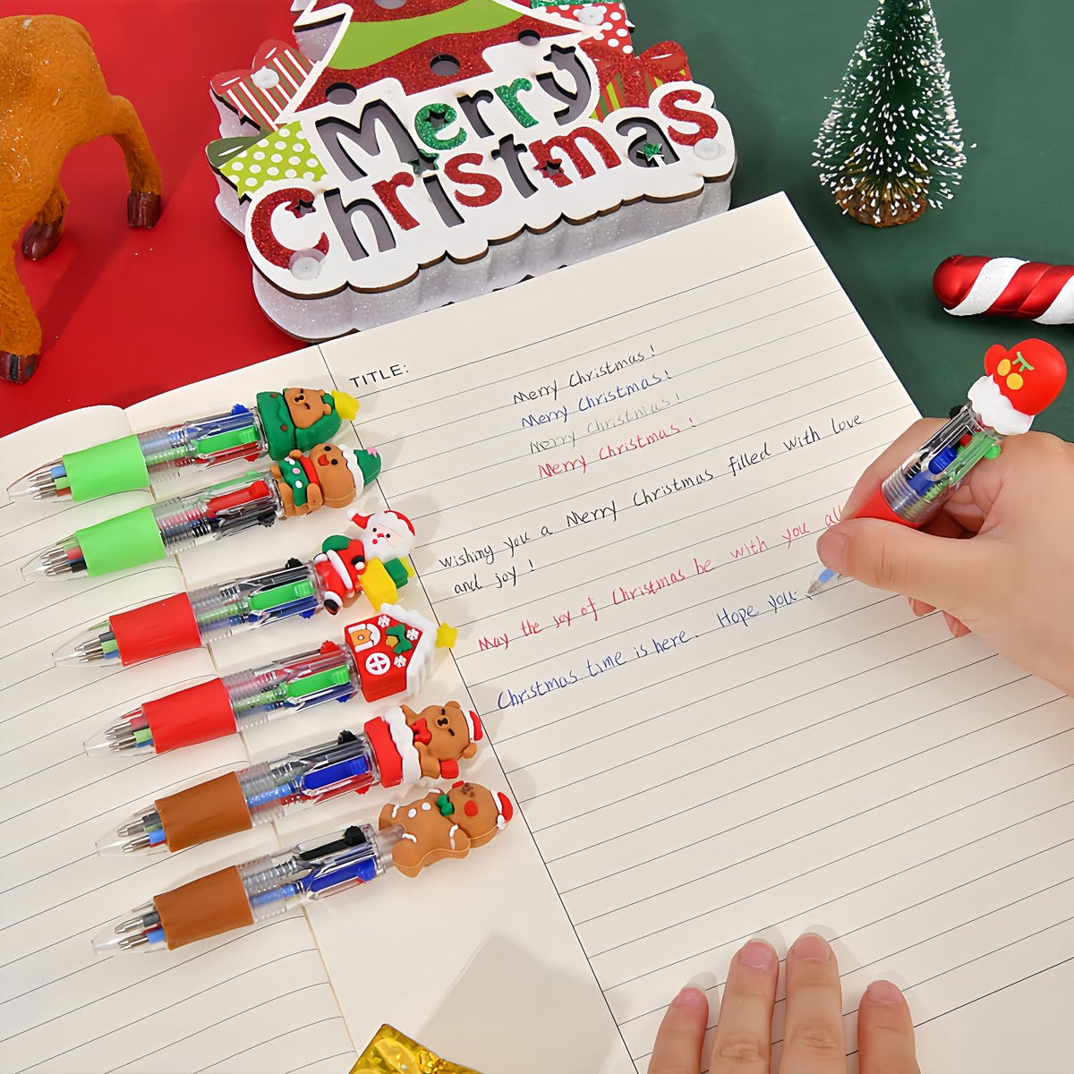 Oneshow 50 Pack Mini Christmas Pens 4 in 1 Multicolor Ballpoint Pens