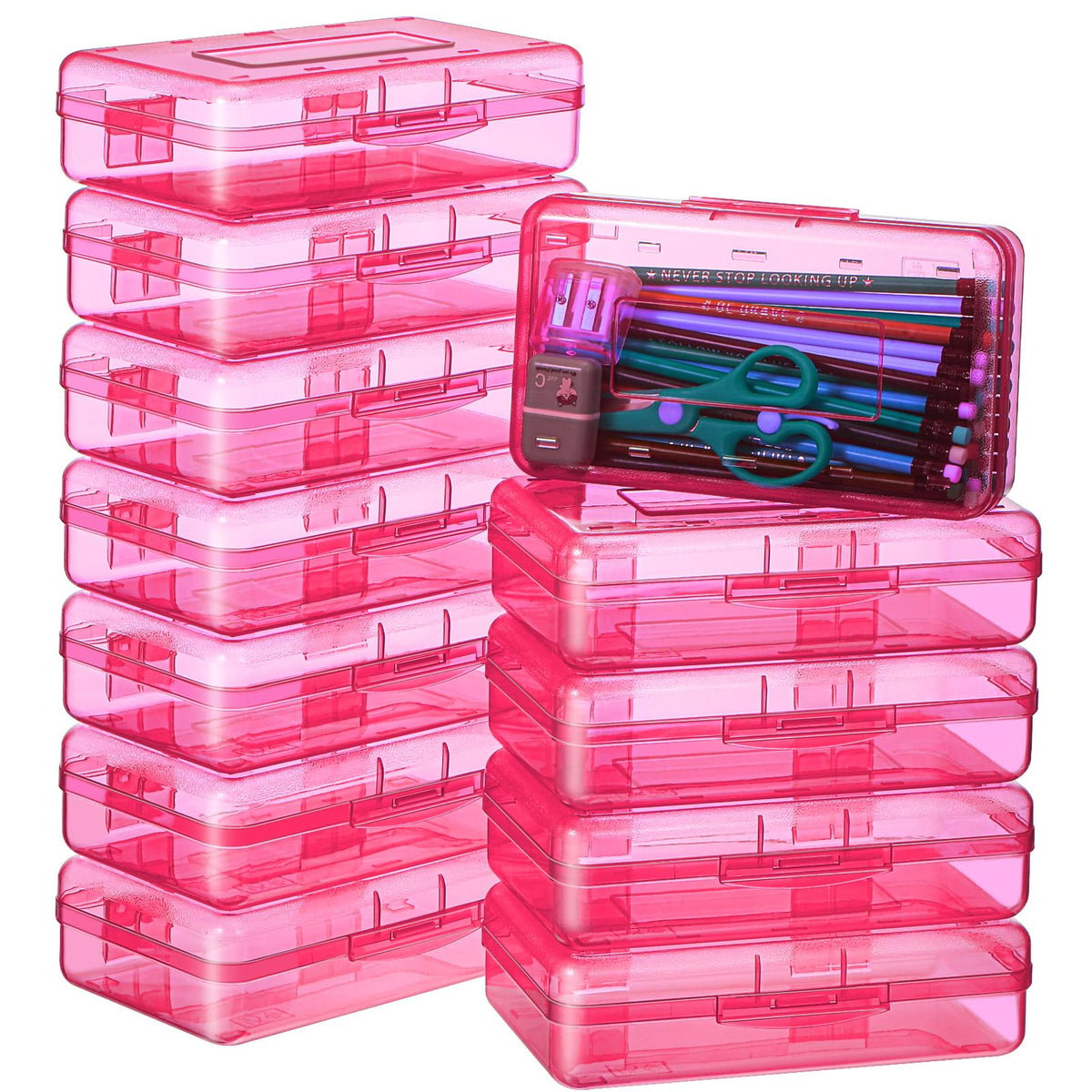 Leelosp 12 Pack Pencil Boxes Bulk, Large Plastic Case,Pink